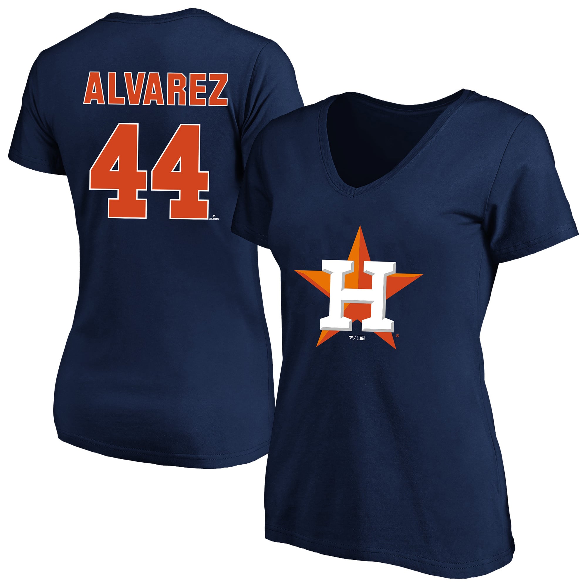 T-shirt à col en V Fanatics Yordan Alvarez bleu marine Houston Astros pour femmes, grande taille, nom et numéro