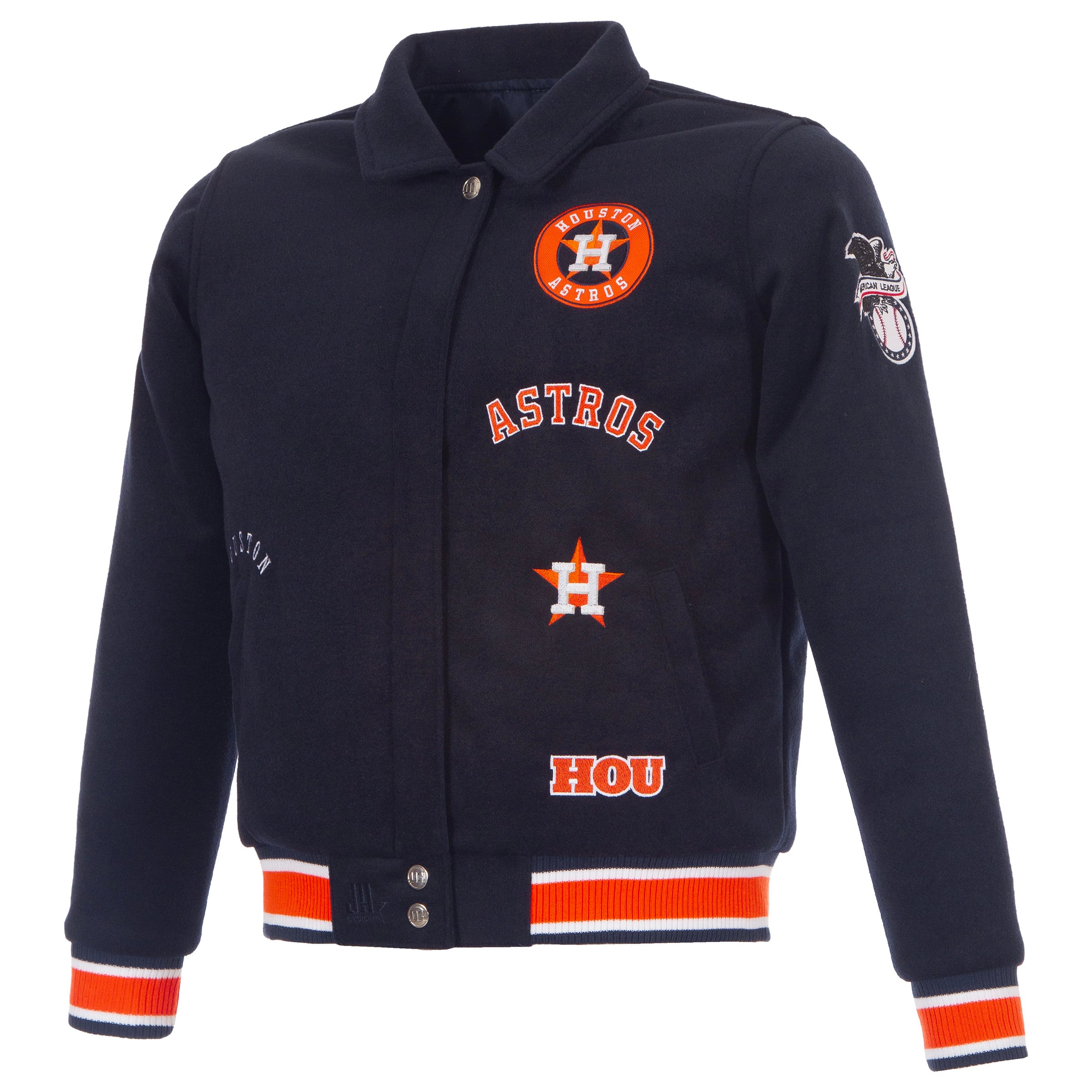 Veste réversible en laine à boutons-pression pour femme JH Design, bleu marine, Houston Astros