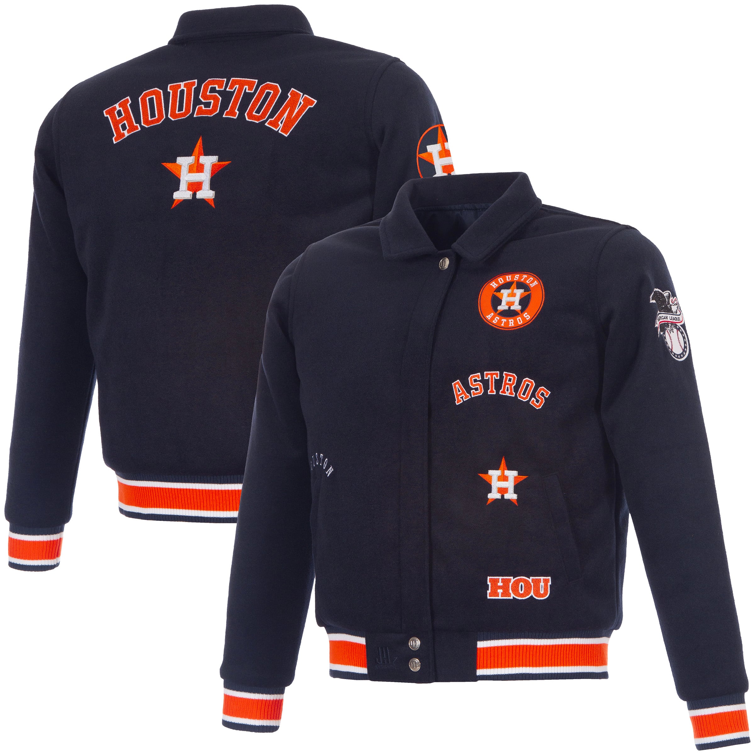 Veste réversible en laine à boutons-pression pour femme JH Design, bleu marine, Houston Astros