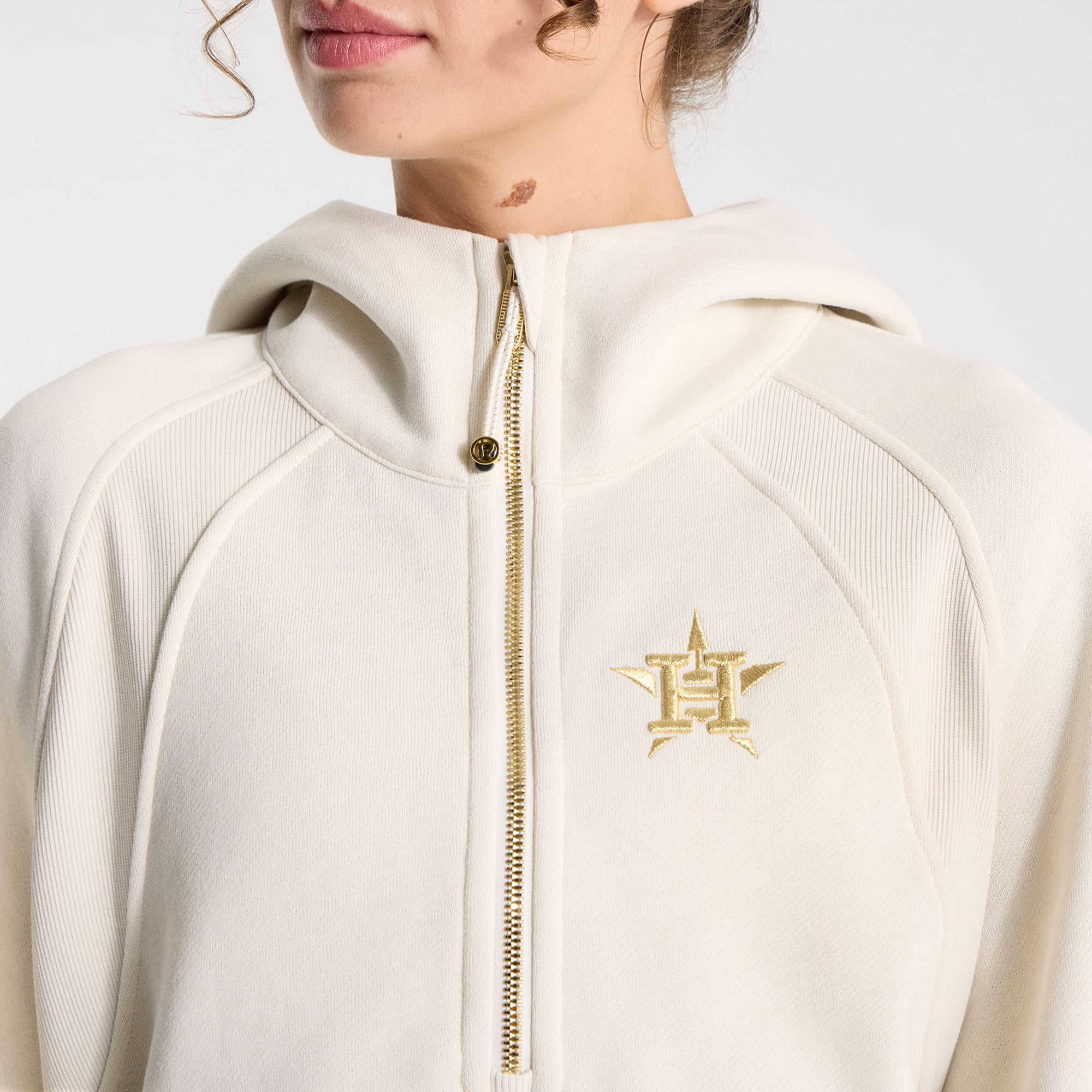 Sweat à capuche zippé oversize Houston Astros Scuba couleur ivoire clair pour femme