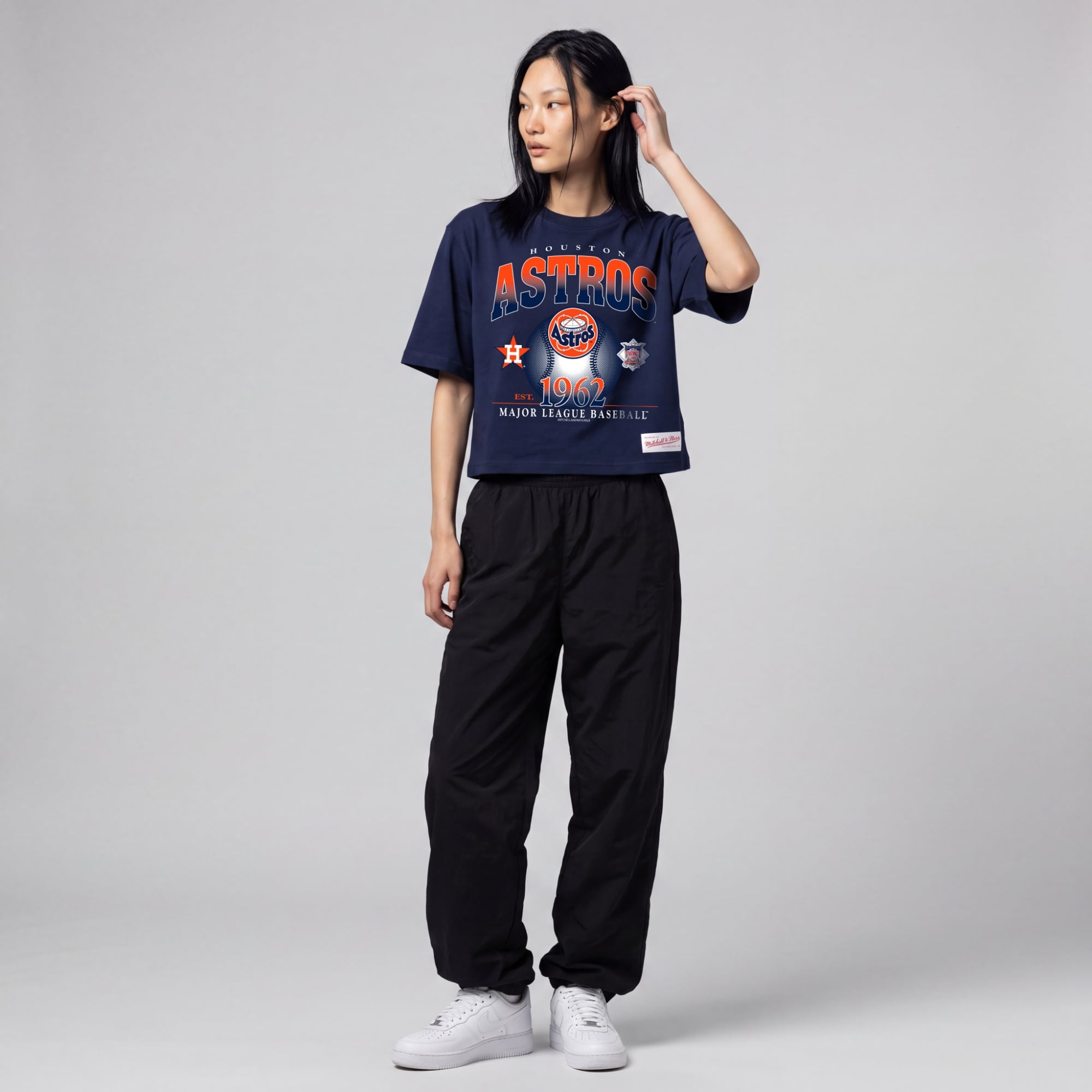 T-shirt Mitchell & Ness bleu marine pour femme, motif Houston Astros Street Graphics