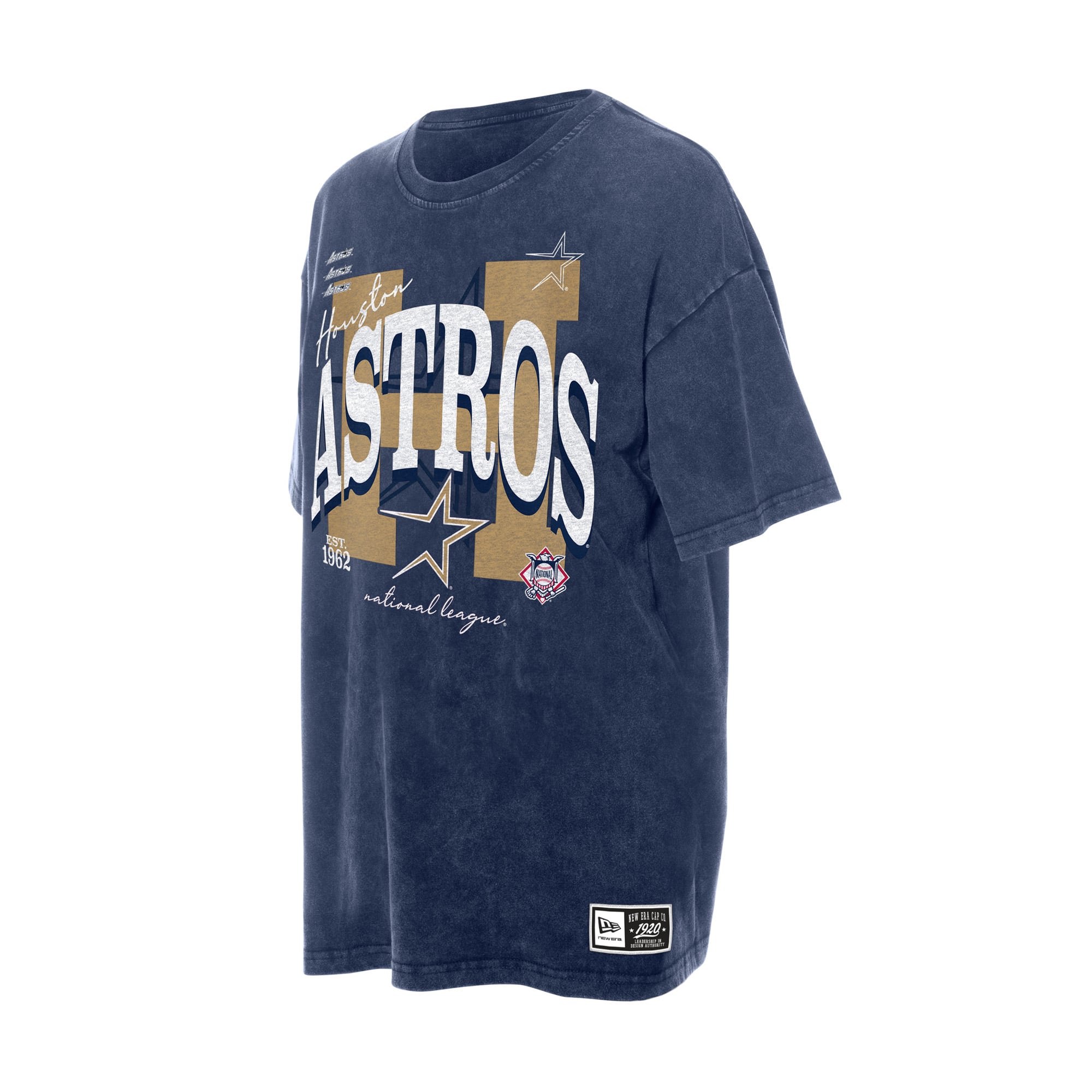 T-shirt boyfriend New Era bleu marine Houston Astros pour femme, style rétro, délavé à l'huile minérale