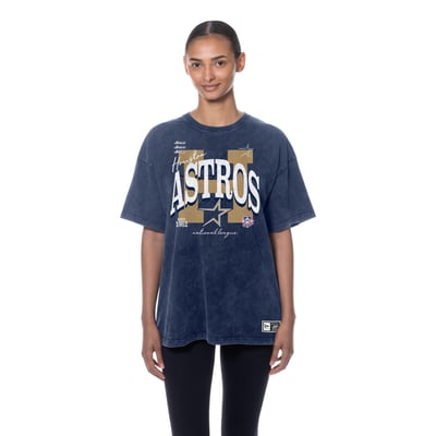 Houston Astros New Era Women's Throwback Mineral Wash Boyfriend T-Shirt - Navy