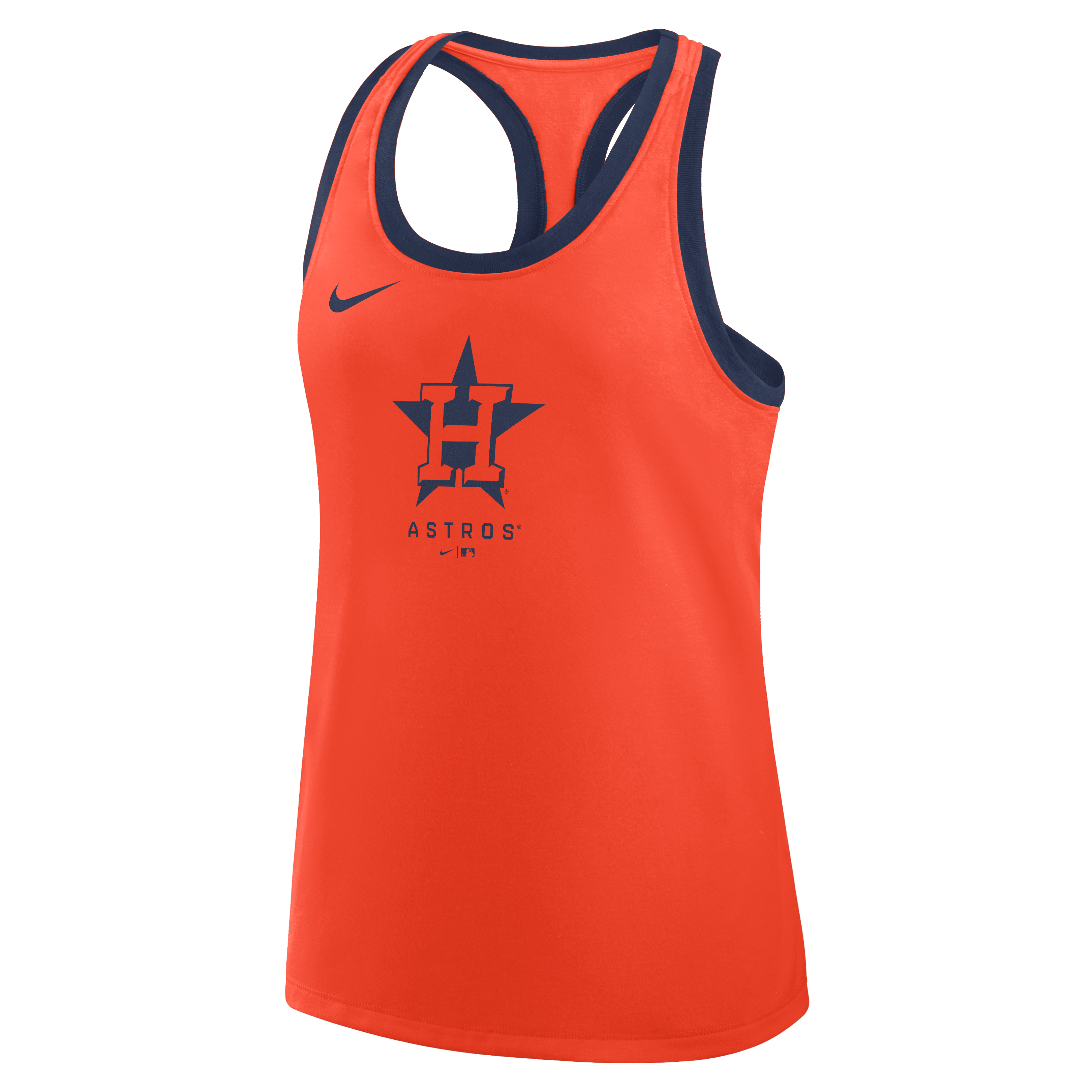Débardeur Nike Houston Astros orange pour femme, en tissu Dri-FIT à dos nageur.