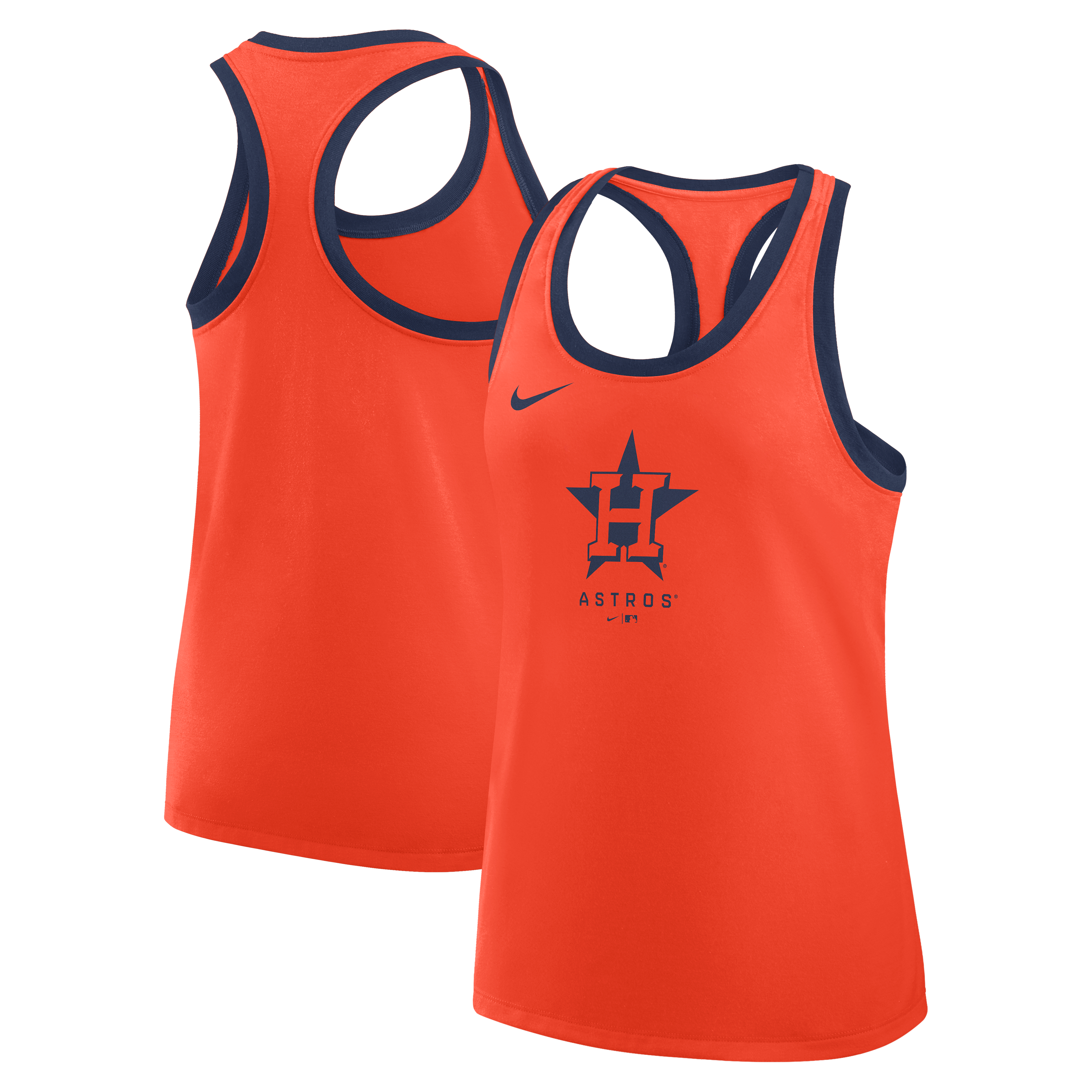 Débardeur Nike Houston Astros orange pour femme, en tissu Dri-FIT à dos nageur.