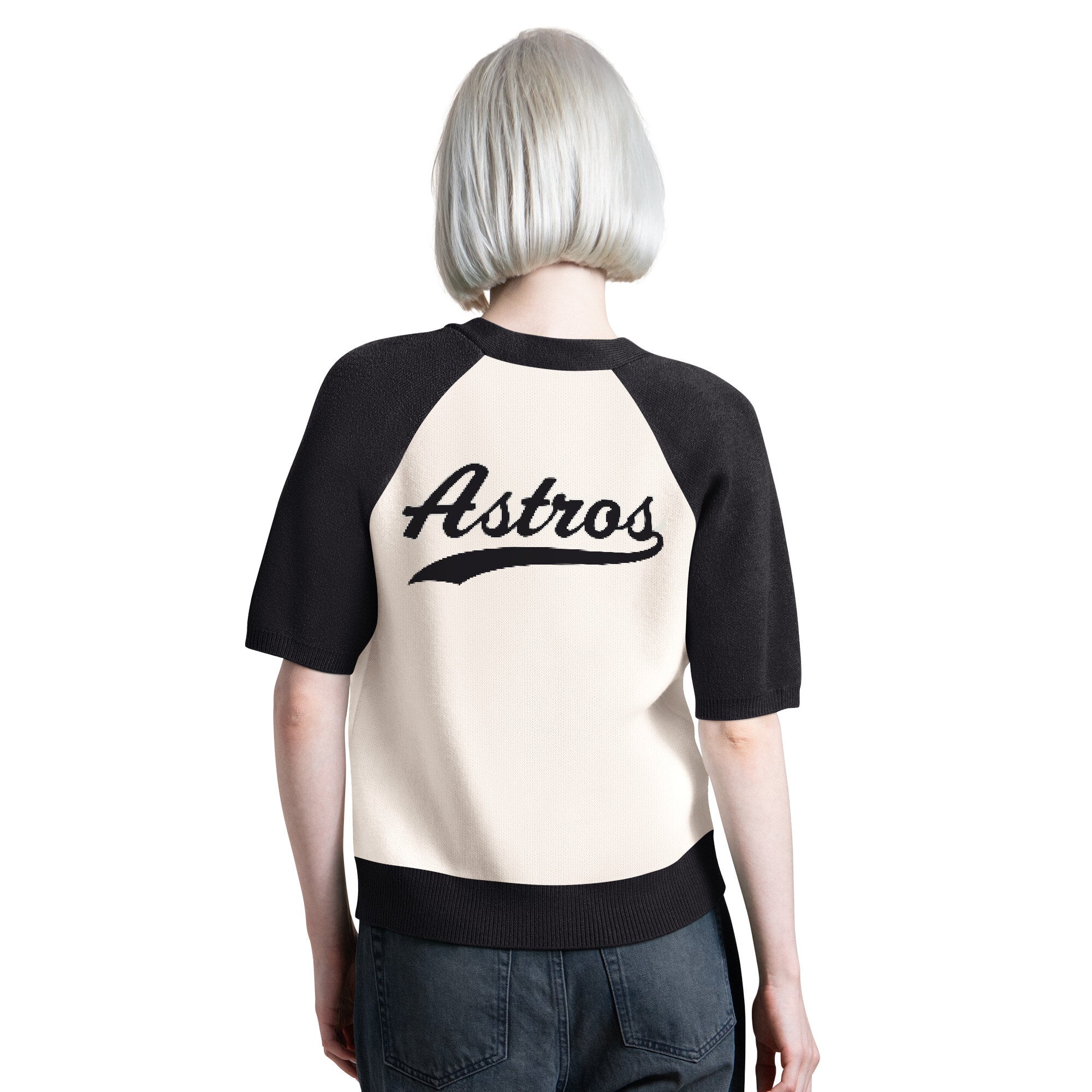 Women's Starter Cream Houston Astros Cooperstown Collection Key Player Tri-Blend Cropped Button-Up Raglan Short Sleeve Sweater