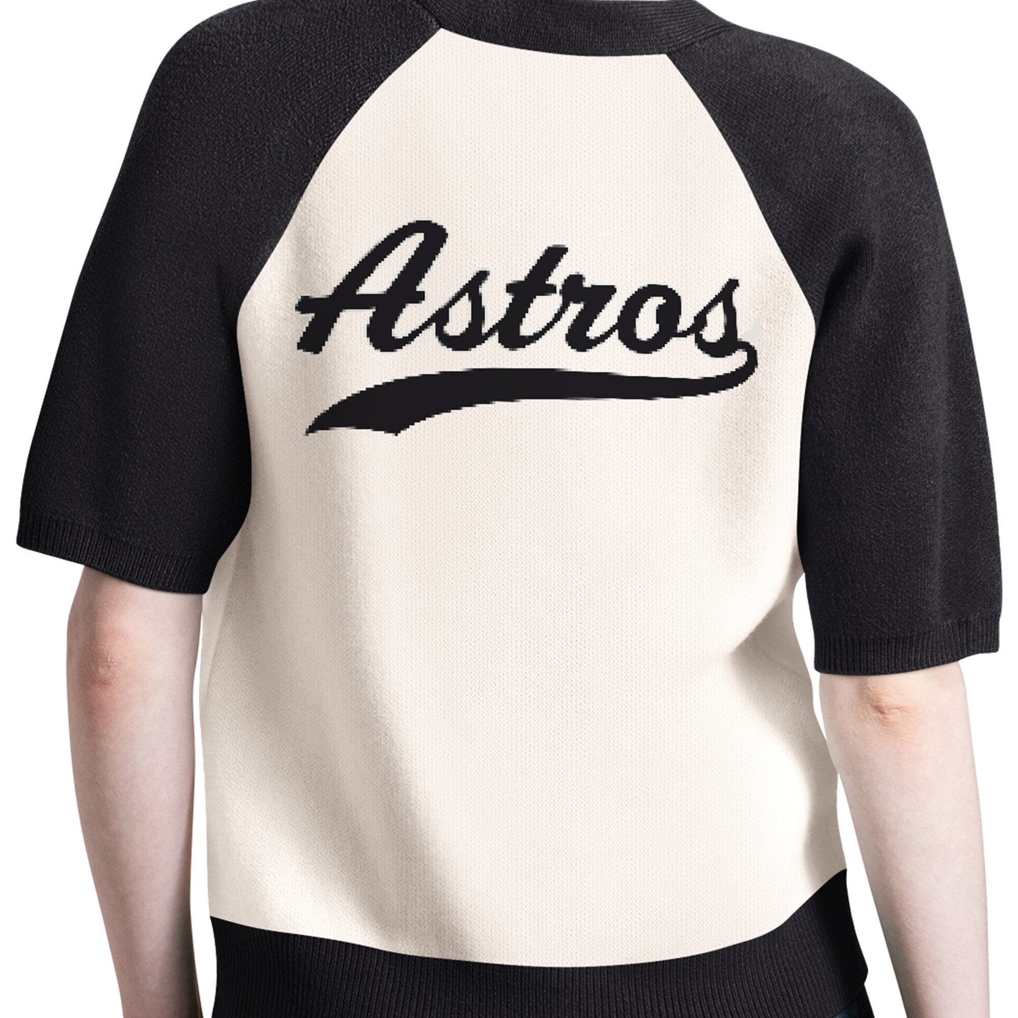 Women's Starter Cream Houston Astros Cooperstown Collection Key Player Tri-Blend Cropped Button-Up Raglan Short Sleeve Sweater