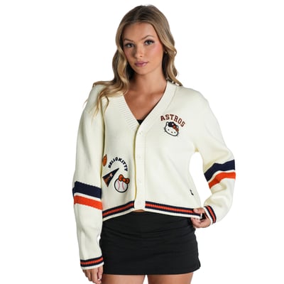  Houston Astros The Wild Collective Women's Hello Kitty Full-Button Cardigan - Cream