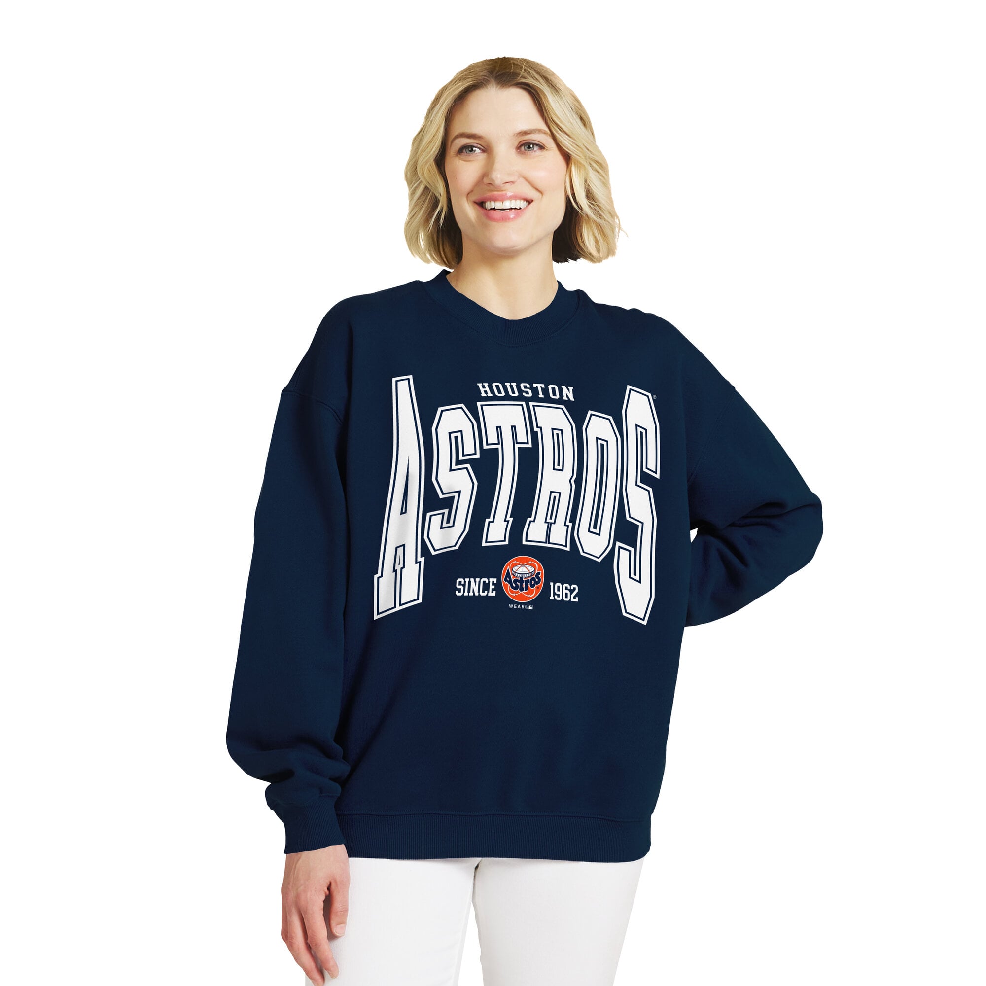 Women's WEAR by Erin Andrews Navy Houston Astros Oversized Team Fleece Sweatshirt