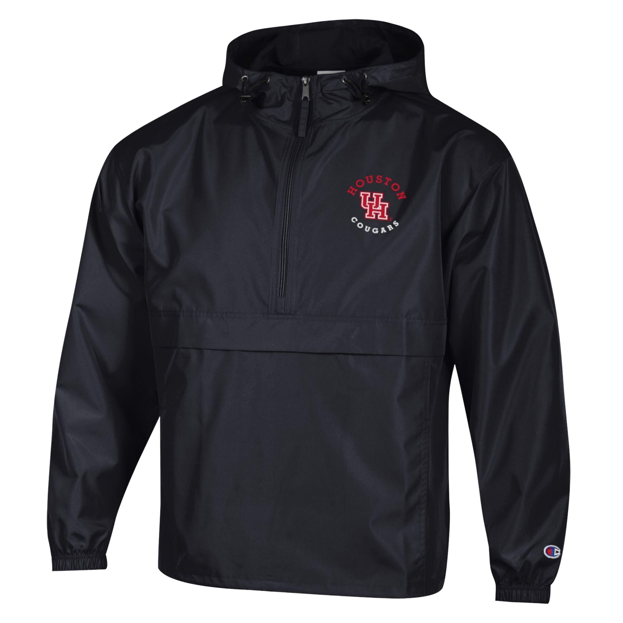 Veste à capuche zippée demi-zip compressible Champion noire pour homme, brodée Houston Cougars