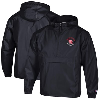  Houston Cougars Champion Embroidered Half-Zip Hooded Packable Jacket - Black