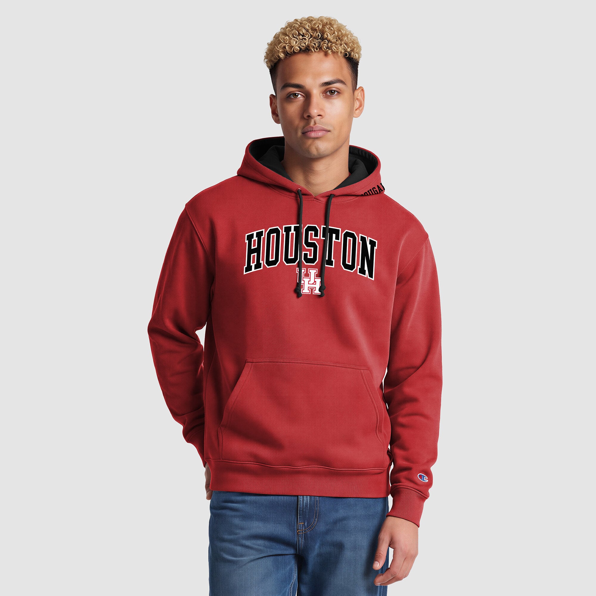 Men's Champion Red/Black Houston Cougars Contrast Hoodie