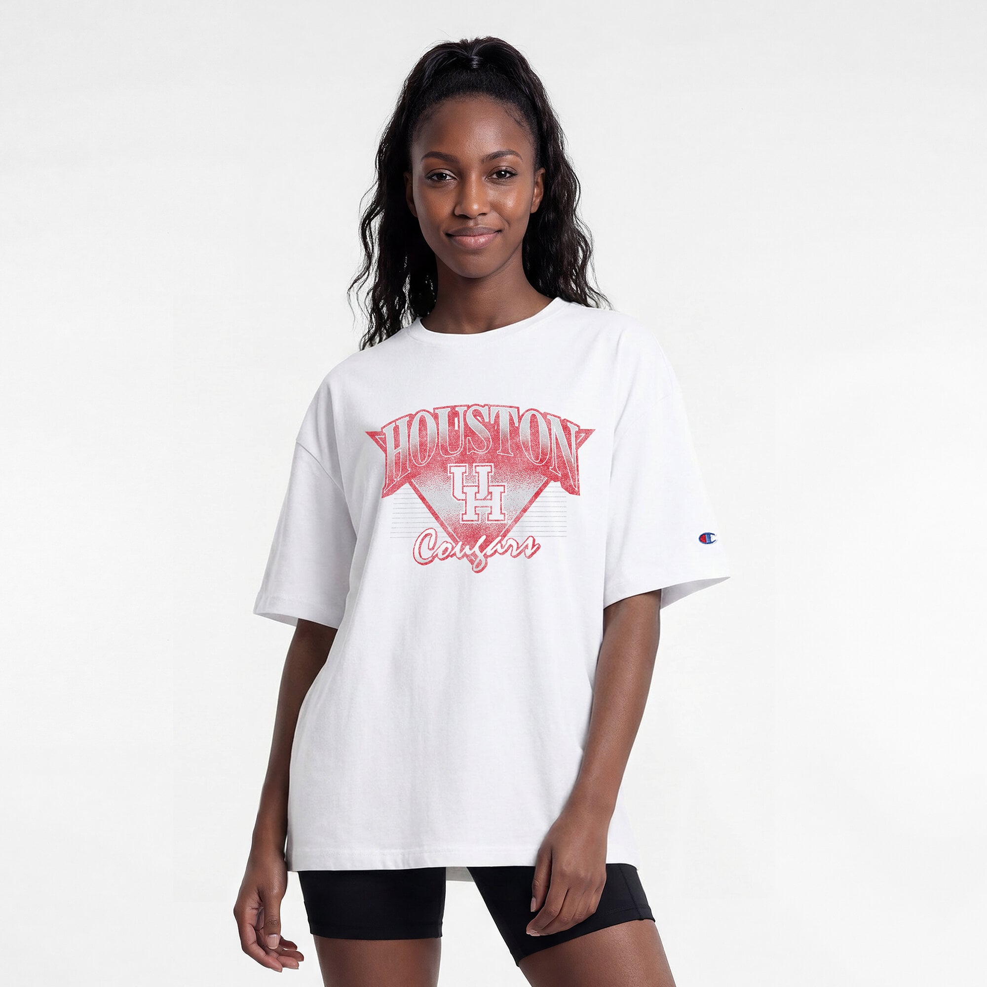 T-shirt oversize rétro Champion blanc pour femmes des Houston Cougars