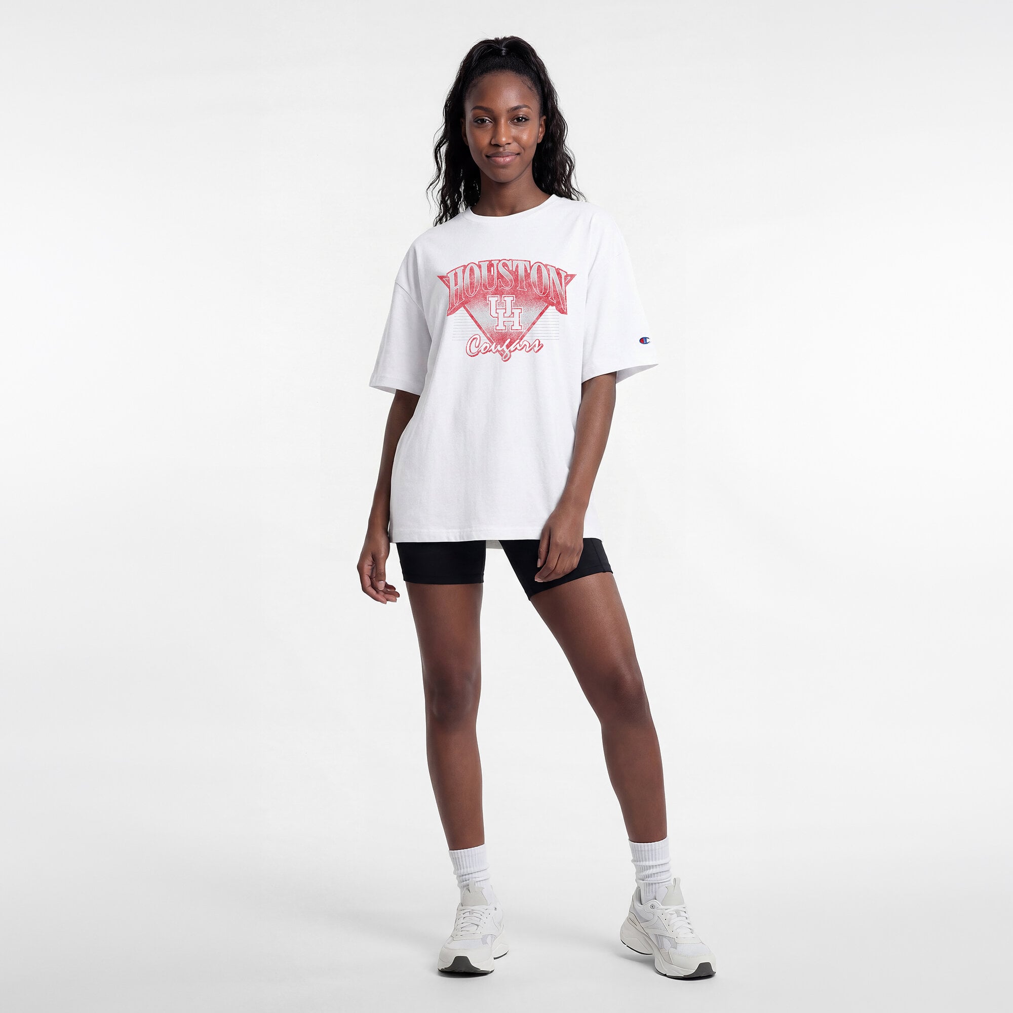 T-shirt oversize rétro Champion blanc pour femmes des Houston Cougars