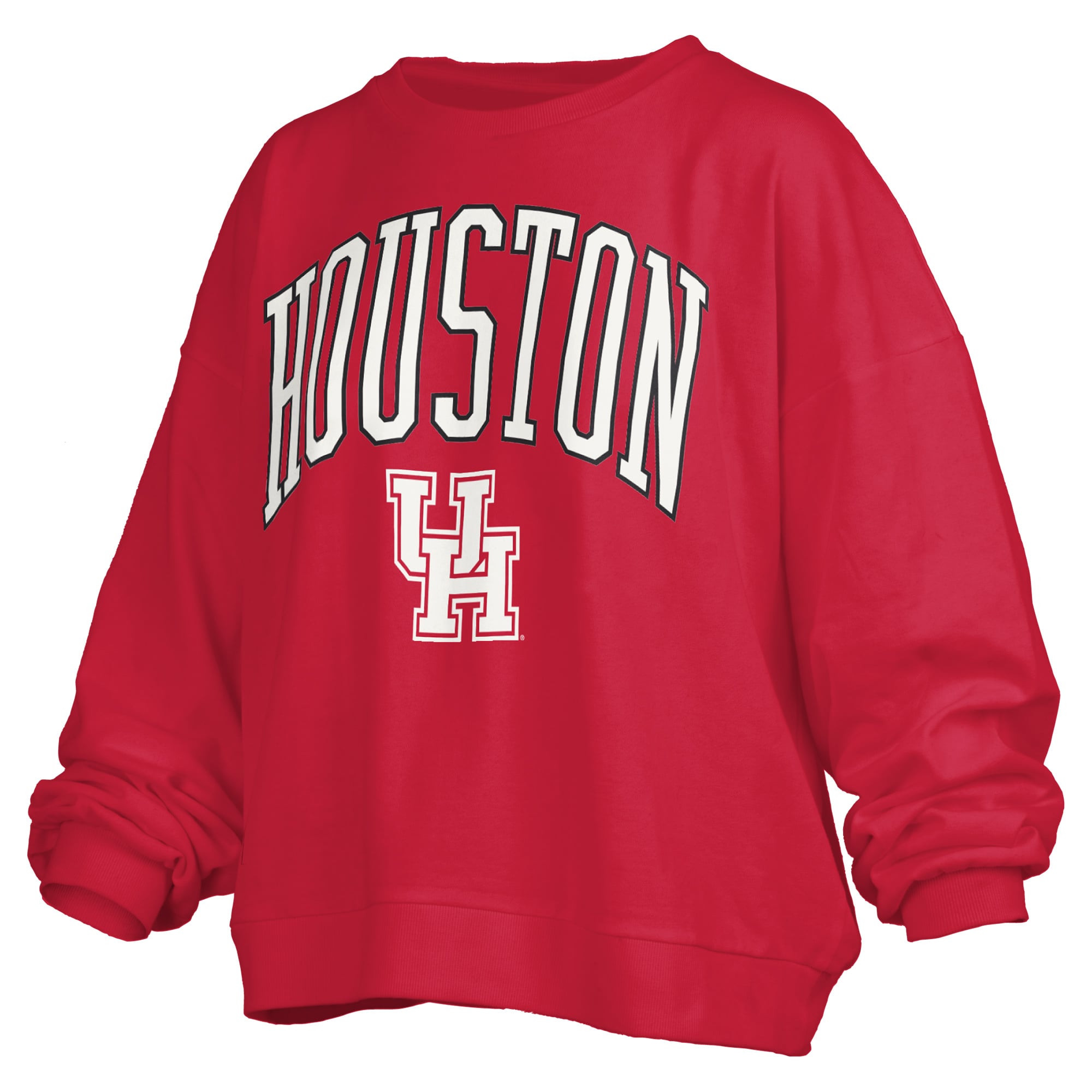 Women's Pressbox Red Houston Cougars Oversized Janise Arch Over Logo Fleece Sweatshirt