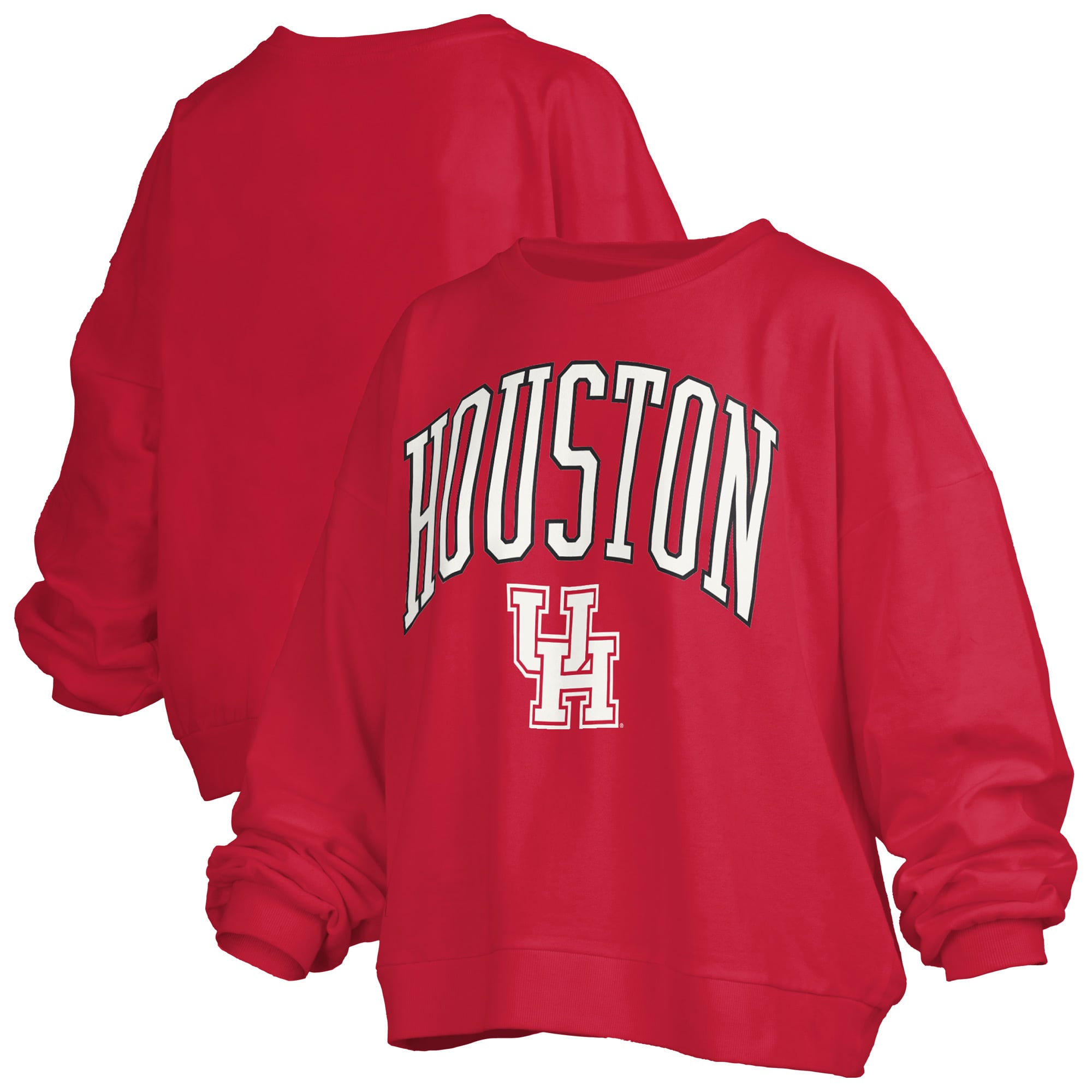 Women's Pressbox Red Houston Cougars Oversized Janise Arch Over Logo Fleece Sweatshirt