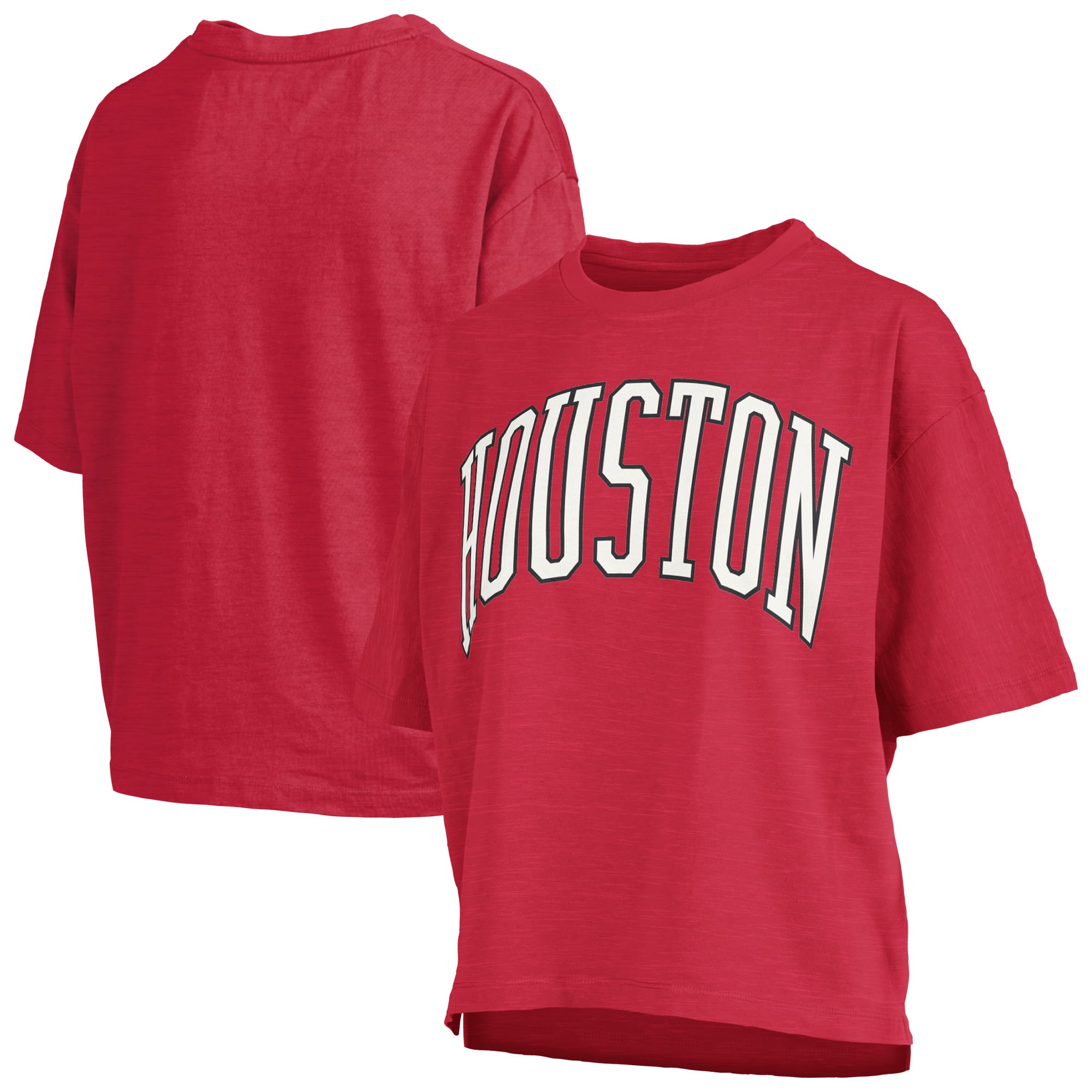 Women's Pressbox Red Houston Cougars Oversized Nelson Arch Over Logo Slub T-Shirt