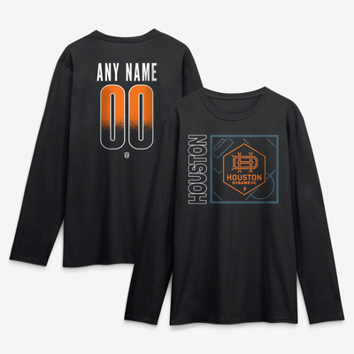 Houston Dynamo FC  Home Field Pop Personalized Name & Number Long Sleeve T-Shirt - Black