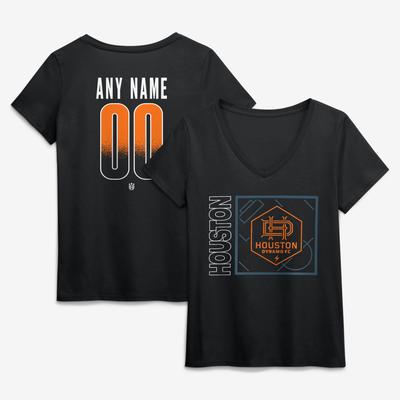 Houston Dynamo FC Women's Home Field Pop Personalized Name & Number V-Neck T-Shirt - Black