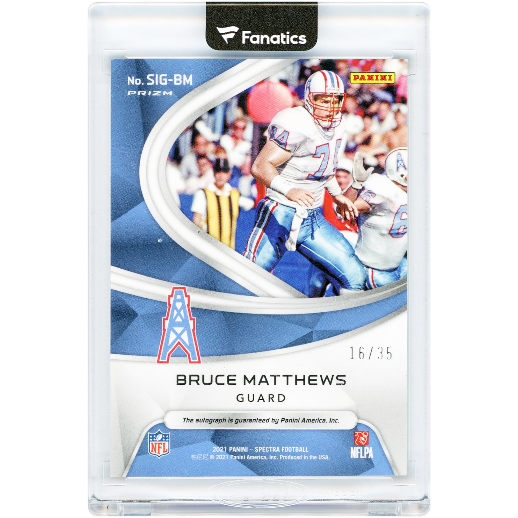 Carte autographiée de Bruce Matthews (Houston Oilers) 2021 Panini Spectra Hyper Prizm #SIG-BM #16/35
