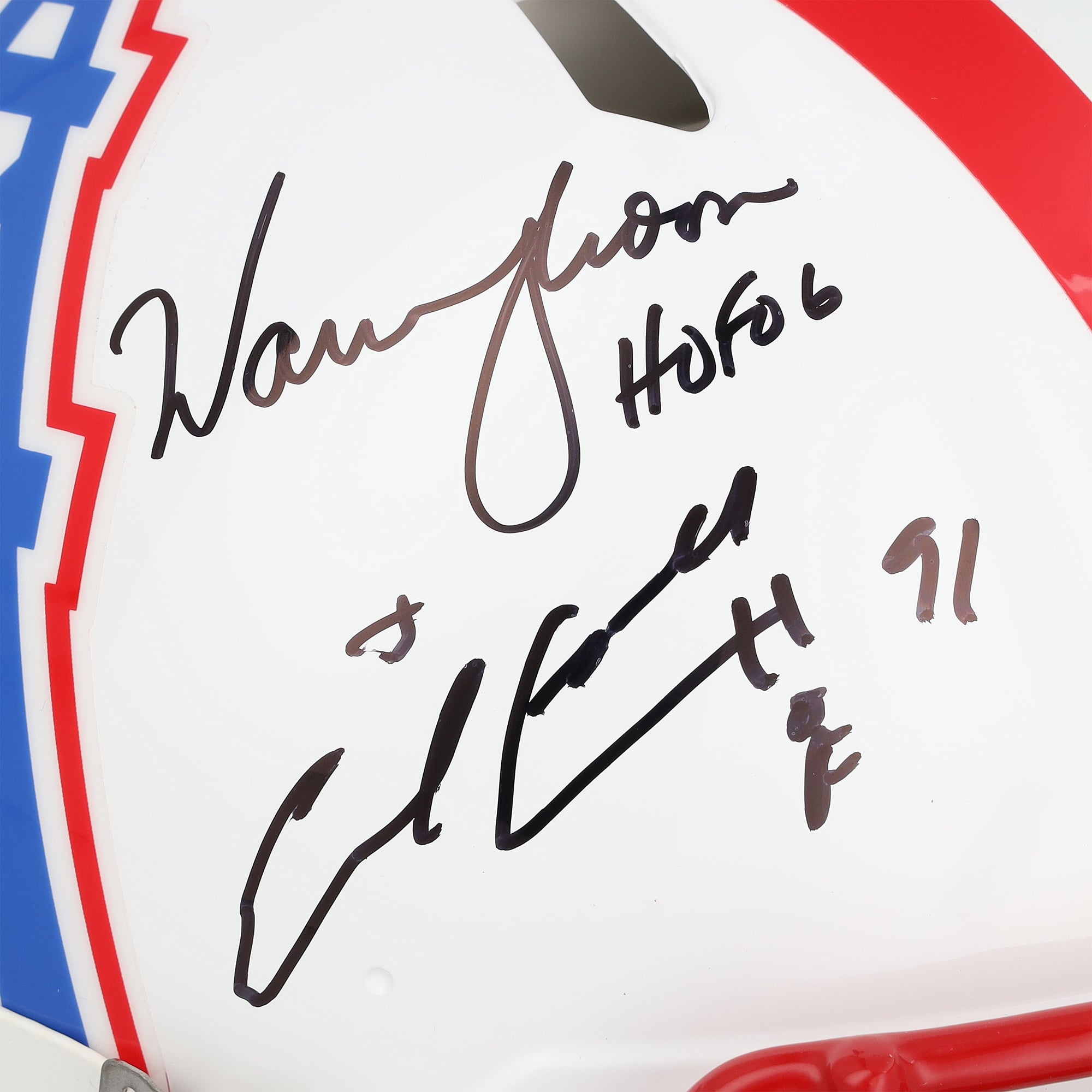 Casque Riddell authentique rétro Speed ​​1981-1998, autographié par Earl Campbell et Warren Moon des Houston Oilers, avec plusieurs inscriptions.