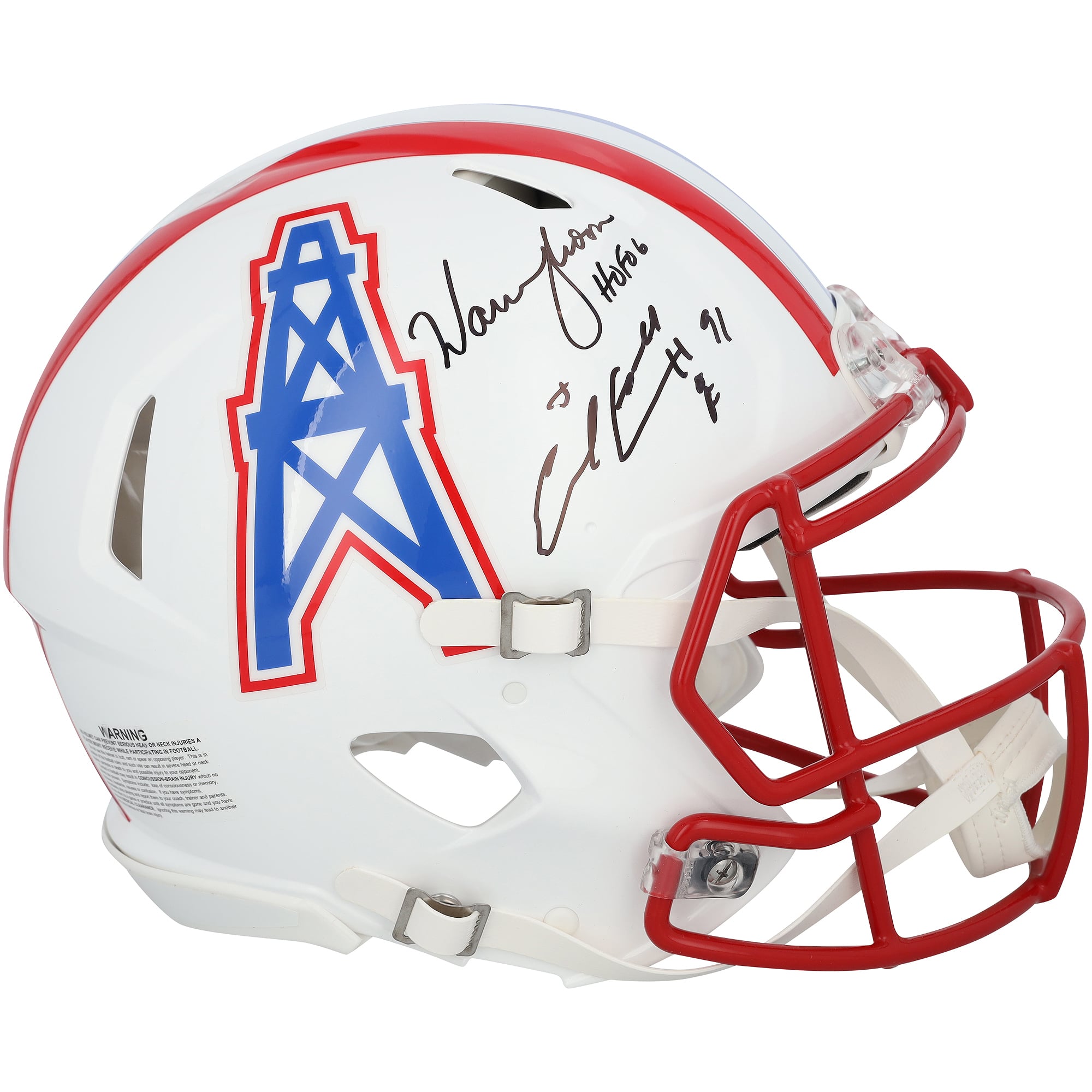 Casque Riddell authentique rétro Speed ​​1981-1998, autographié par Earl Campbell et Warren Moon des Houston Oilers, avec plusieurs inscriptions.