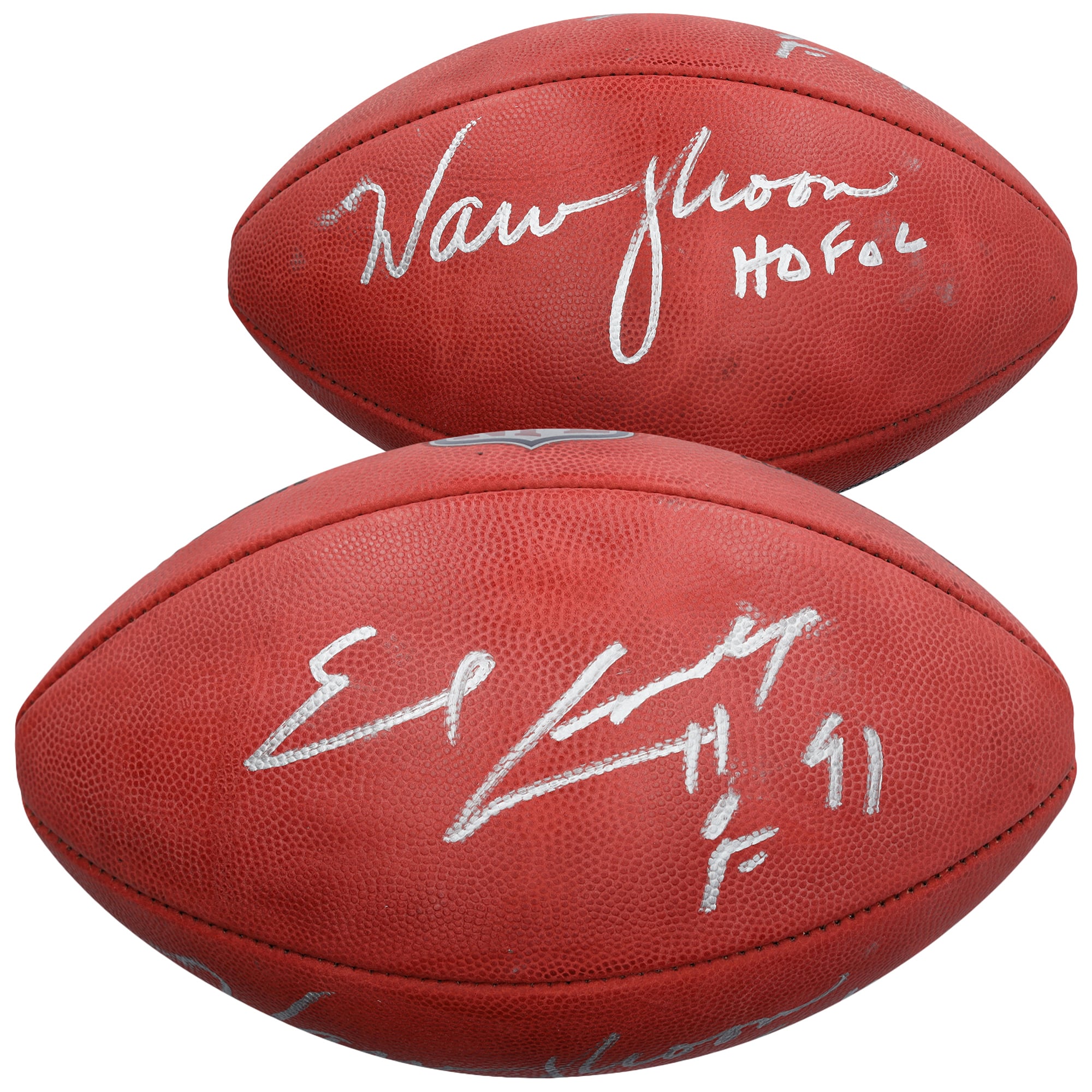 Ballon de football Wilson Duke en couleur, autographié par Earl Campbell et Warren Moon des Houston Oilers, avec de multiples inscriptions.