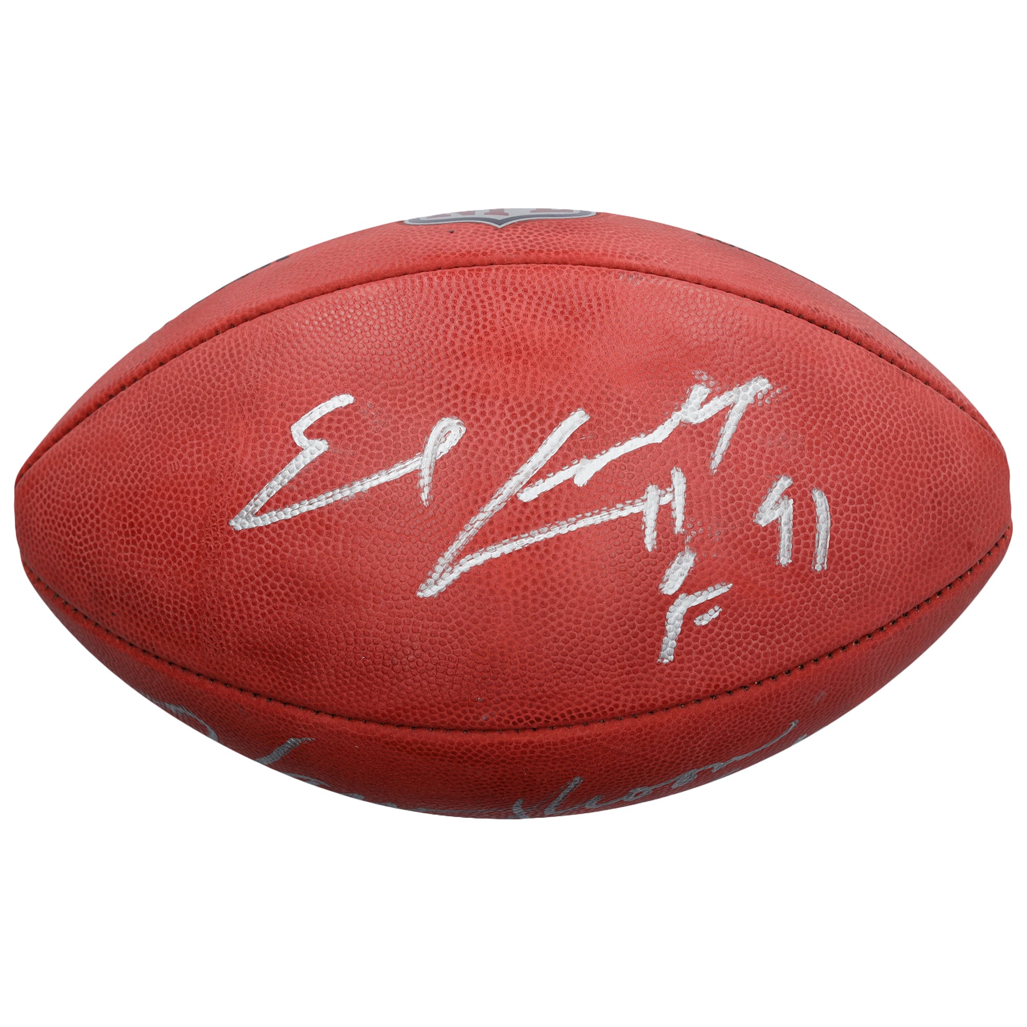 Ballon de football Wilson Duke en couleur, autographié par Earl Campbell et Warren Moon des Houston Oilers, avec de multiples inscriptions.