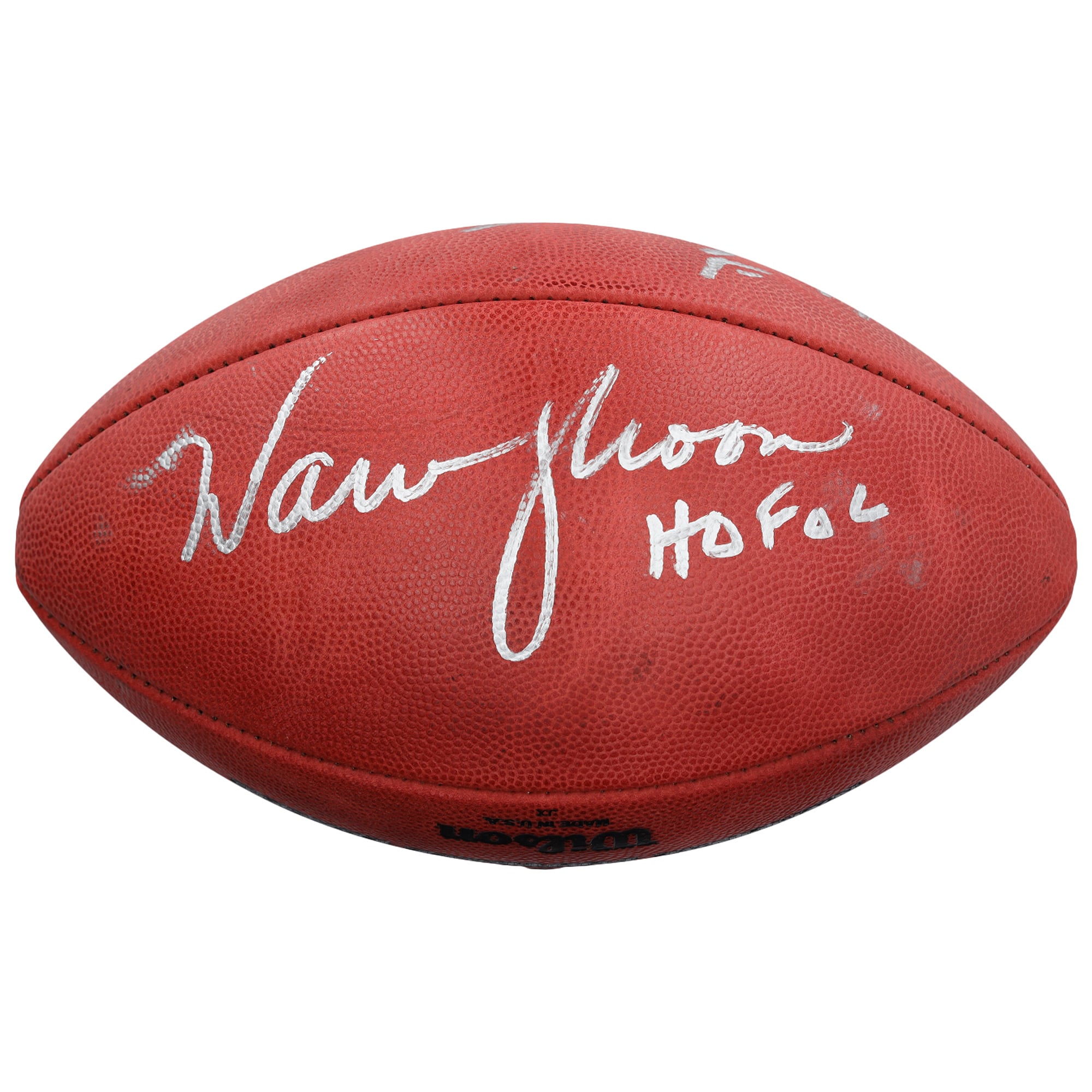 Ballon de football Wilson Duke en couleur, autographié par Earl Campbell et Warren Moon des Houston Oilers, avec de multiples inscriptions.