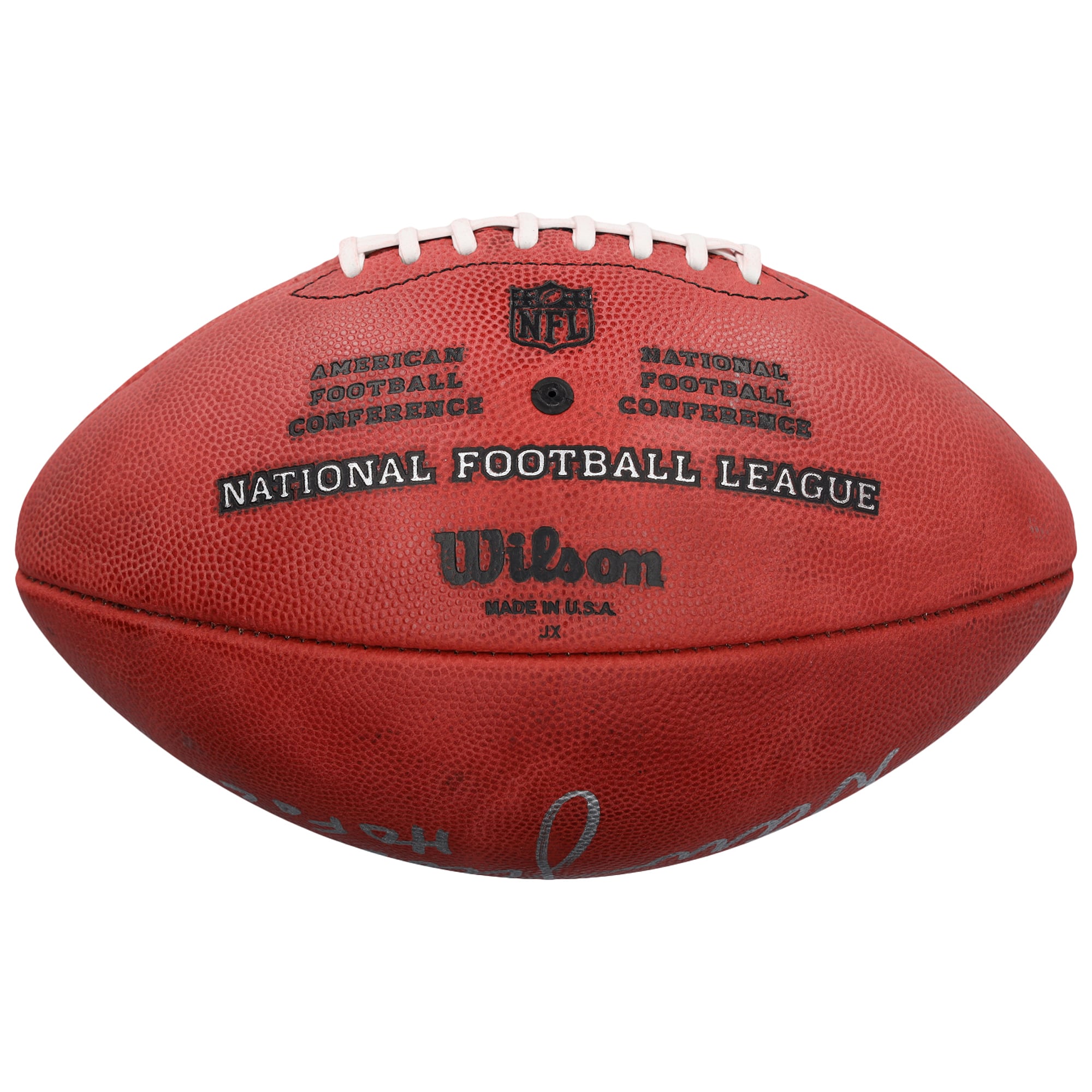 Ballon de football Wilson Duke en couleur, autographié par Earl Campbell et Warren Moon des Houston Oilers, avec de multiples inscriptions.