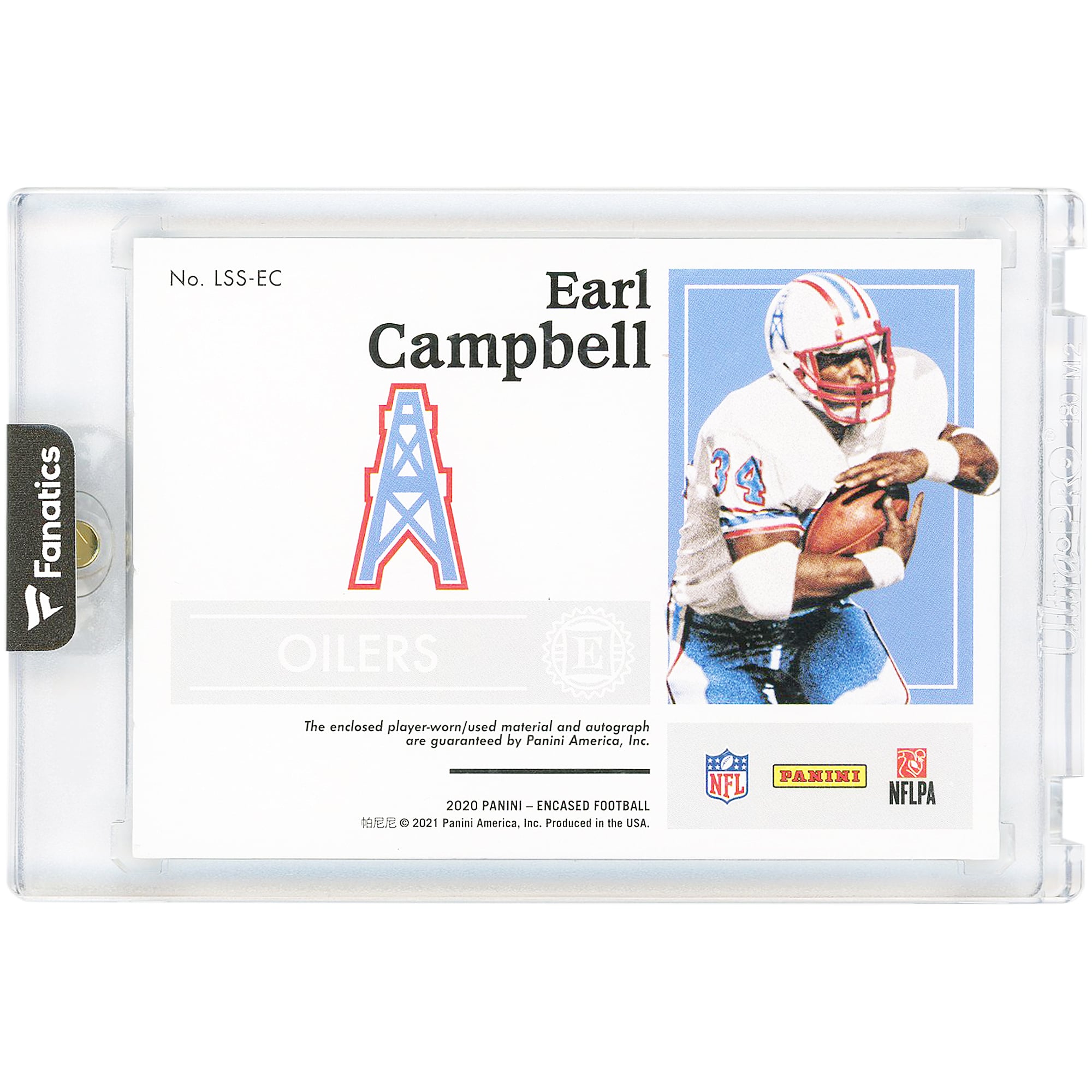 Earl Campbell Houston Oilers Autographed 2020 Panini Encased Relic #LSS-EC #3/15 Card