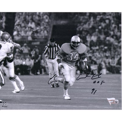 Earl Campbell Houston Oilers Fanatics Authentic Autographed 8" x 10" Black & White Running Photograph with "HOF 91" Inscription