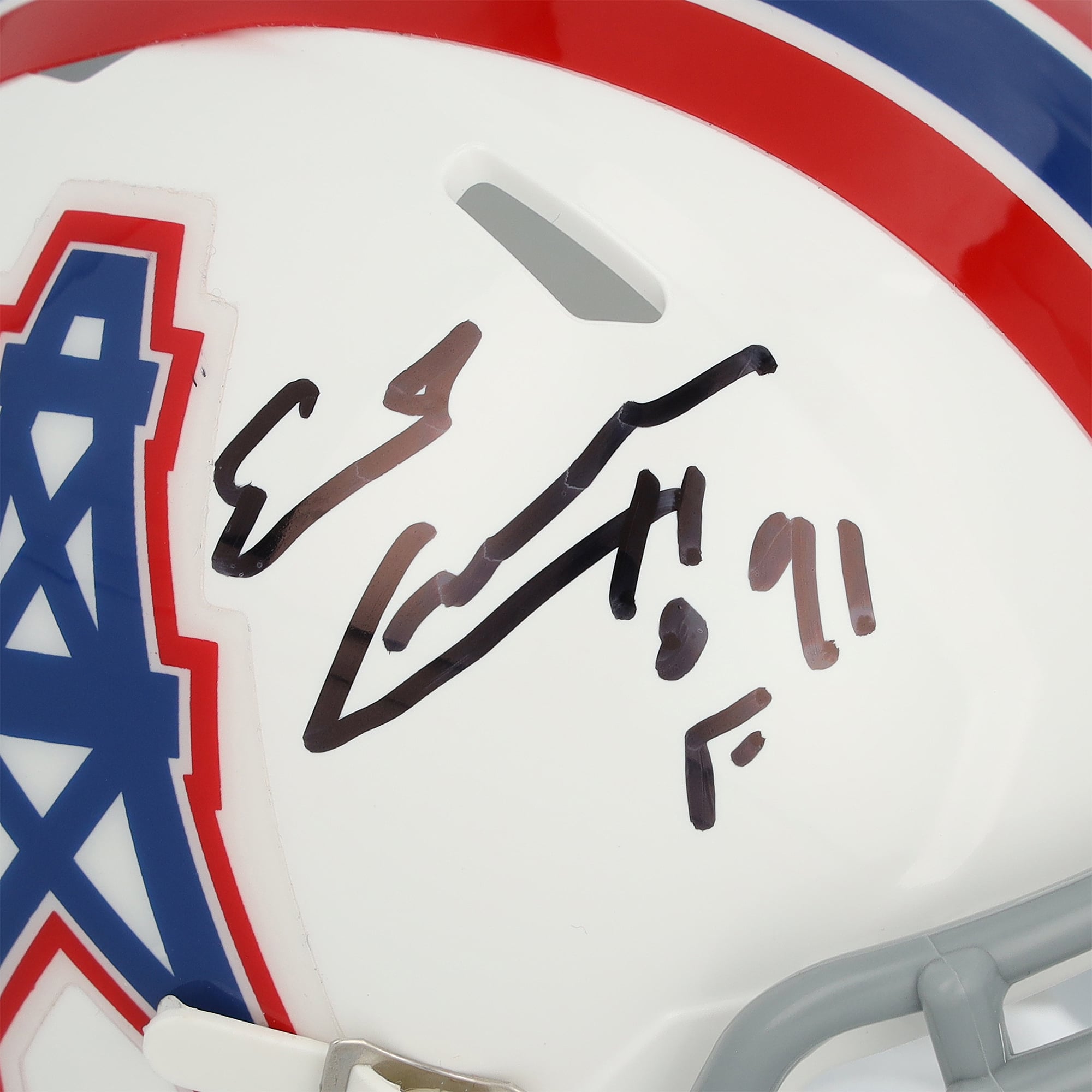 Casque miniature Riddell Speed ​​rétro 1975-1980 autographié par Earl Campbell des Houston Oilers avec inscription « HOF 91 »