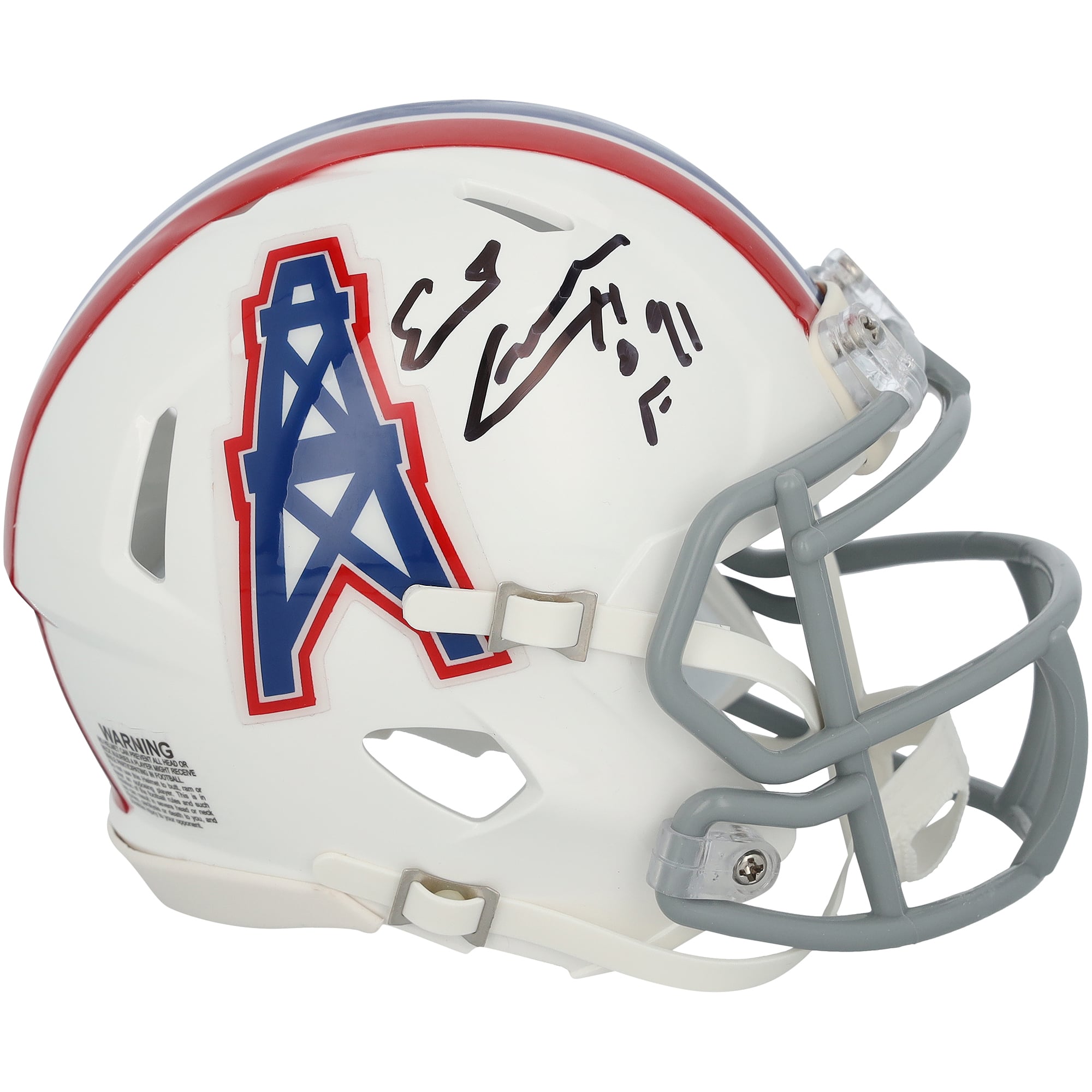 Casque miniature Riddell Speed ​​rétro 1975-1980 autographié par Earl Campbell des Houston Oilers avec inscription « HOF 91 »