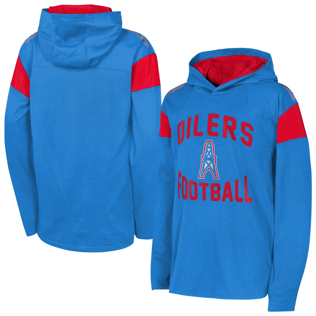 T-shirt à capuche à manches longues rétro pour jeunes des Houston Oilers The Champ is Here - Bleu clair