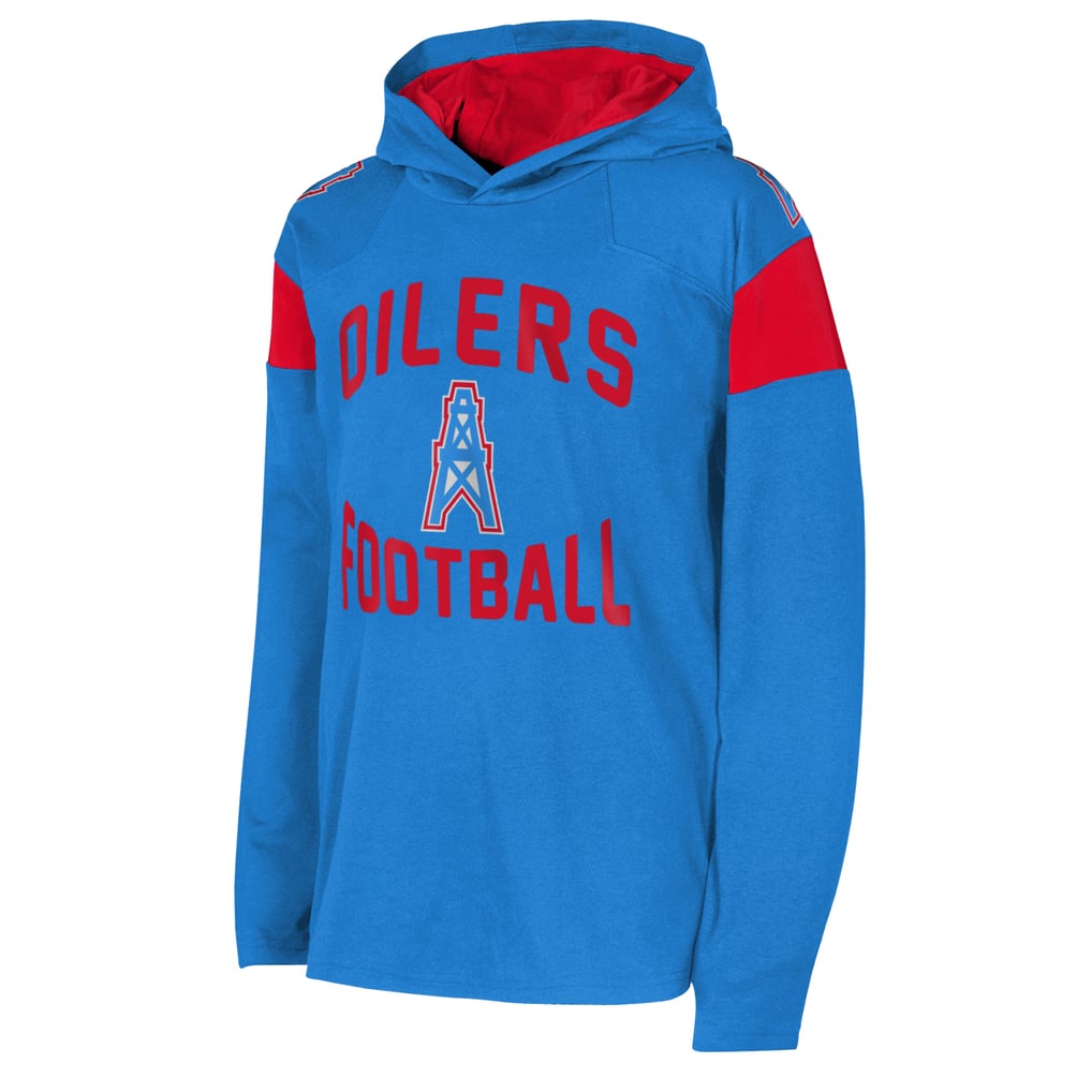 T-shirt à capuche à manches longues rétro pour jeunes des Houston Oilers The Champ is Here - Bleu clair