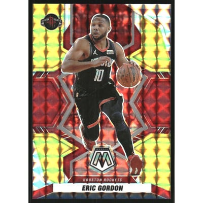 2021-22 Panini Mosaic Mosaic Choice Fusion Red and Yellow #107 Eric Gordon