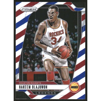 2024-25 Panini Prizm Prizms Red White and Blue #296 Hakeem Olajuwon