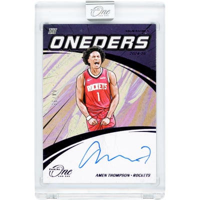 Amen Thompson Houston Rockets Autographed 2024-25 Panini One & One The Oneders Purple #TOS-AMN #4/35 Card