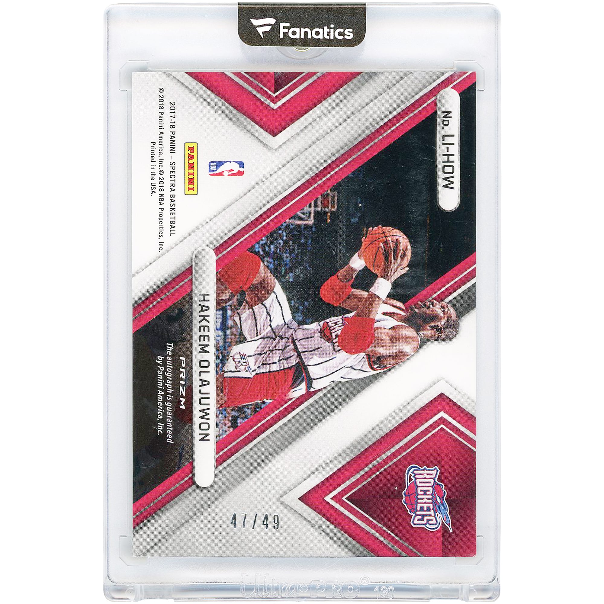 Carte autographiée Hakeem Olajuwon Houston Rockets 2017-18 Panini Spectra Locked In #LI-HOW #47/49