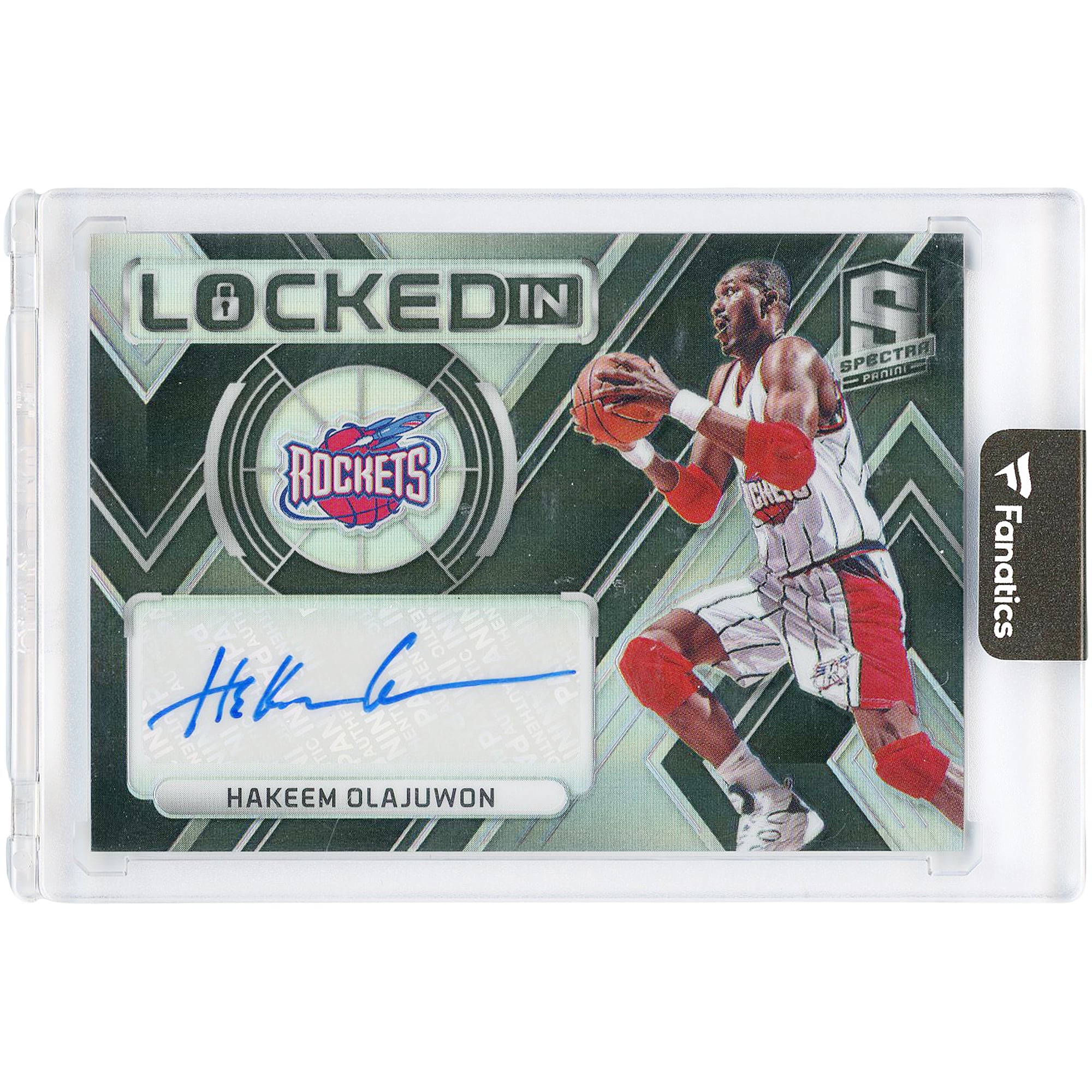 Carte autographiée Hakeem Olajuwon Houston Rockets 2017-18 Panini Spectra Locked In #LI-HOW #47/49