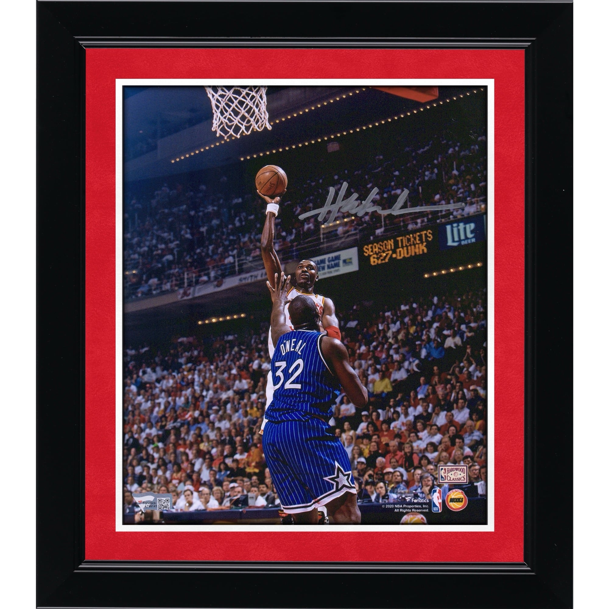 Hakeem Olajuwon Houston Rockets Autographed 8" x 10" Shooting Over Shaquille O'Neal Photograph