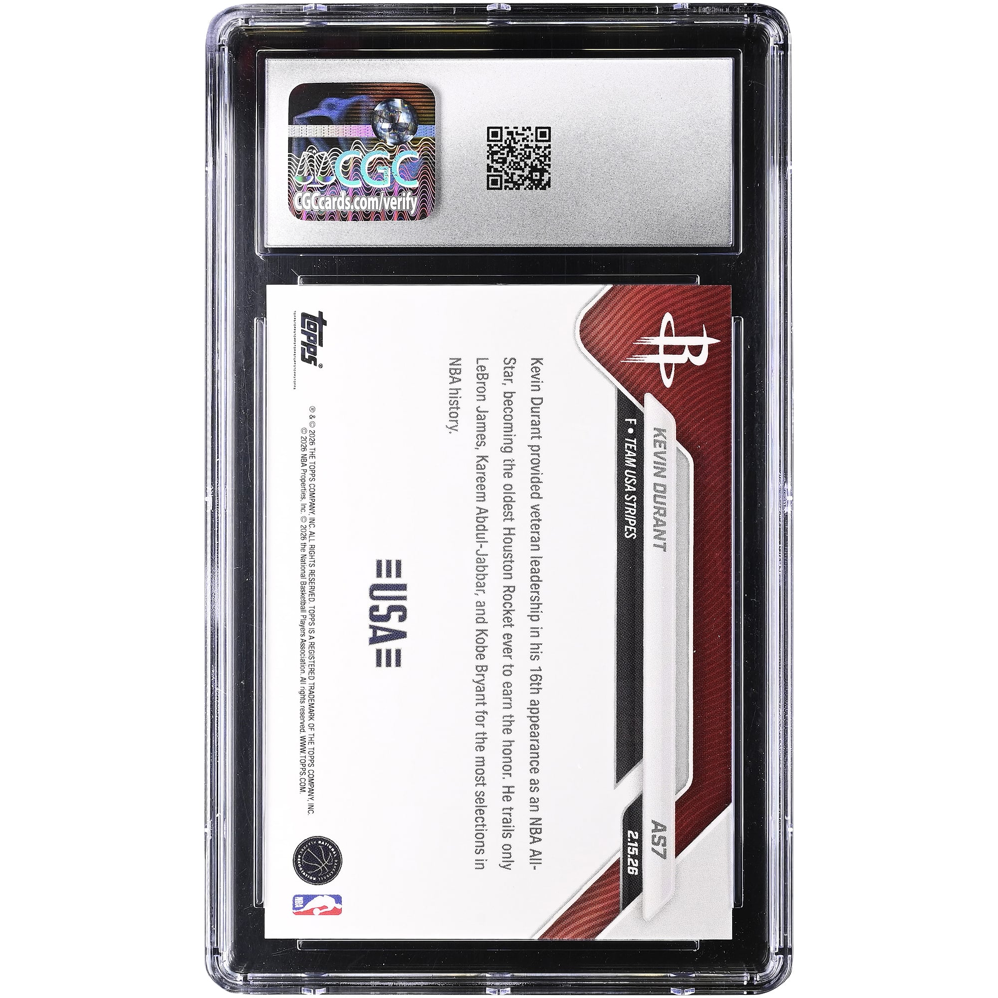 Kevin Durant Houston Rockets 2025-26 Topps Now All-Star Game #AS7 CGC Authenticated Card