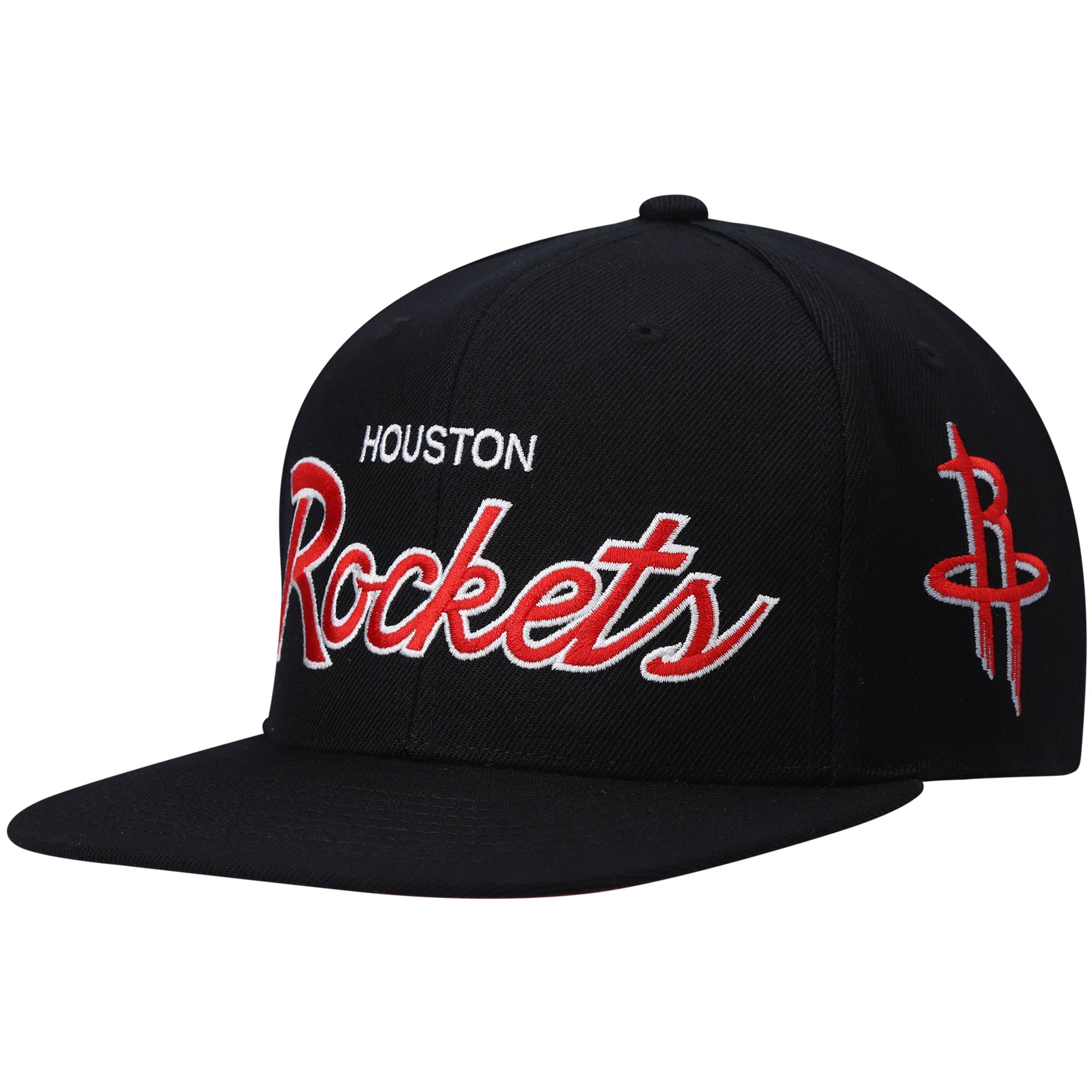 Men's Houston Rockets Mitchell & Ness Black Hardwood Classics Script 2.0 Snapback Hat