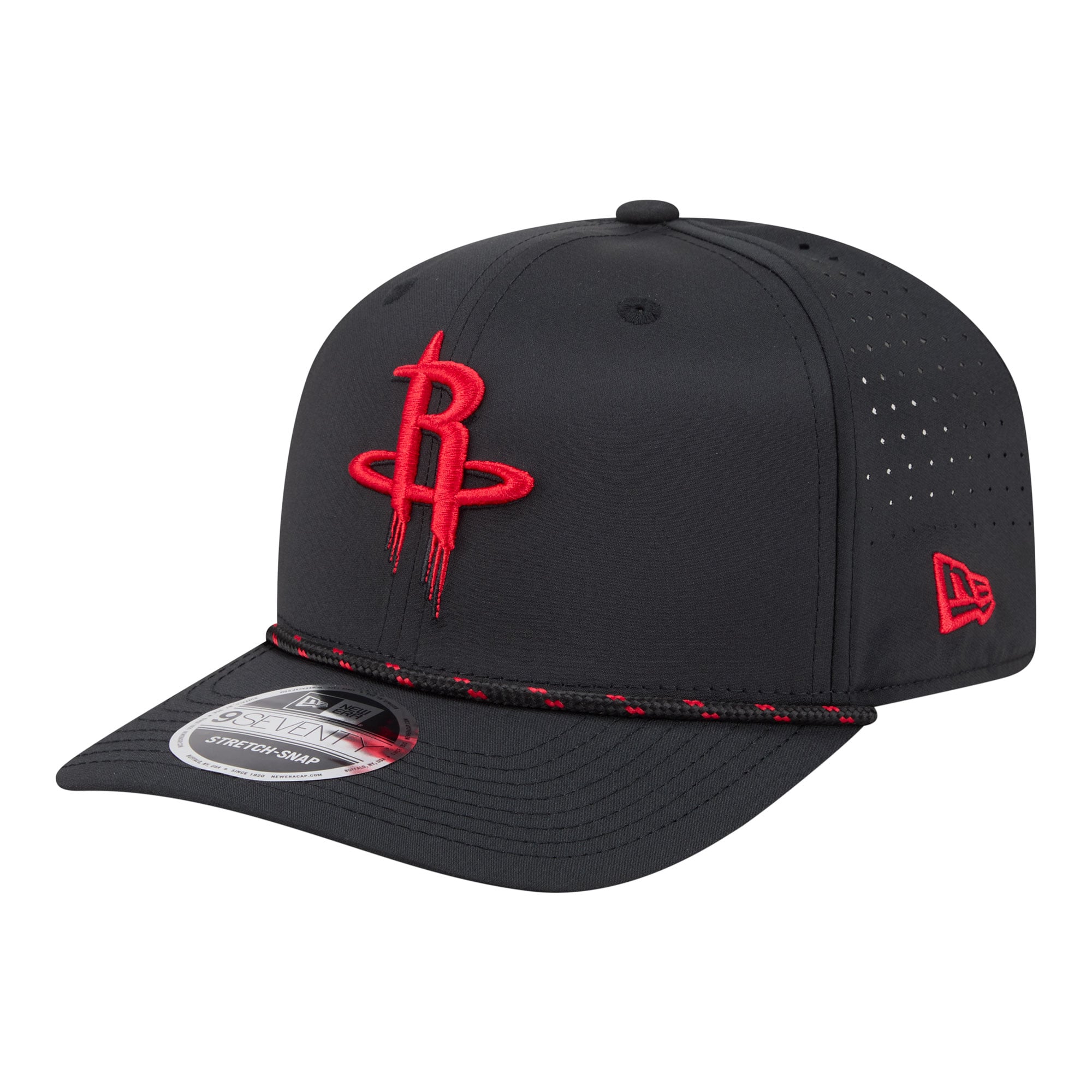 Men's Houston Rockets New Era Black Sport Rope Vented Stretch-Snap 9SEVENTY Hat