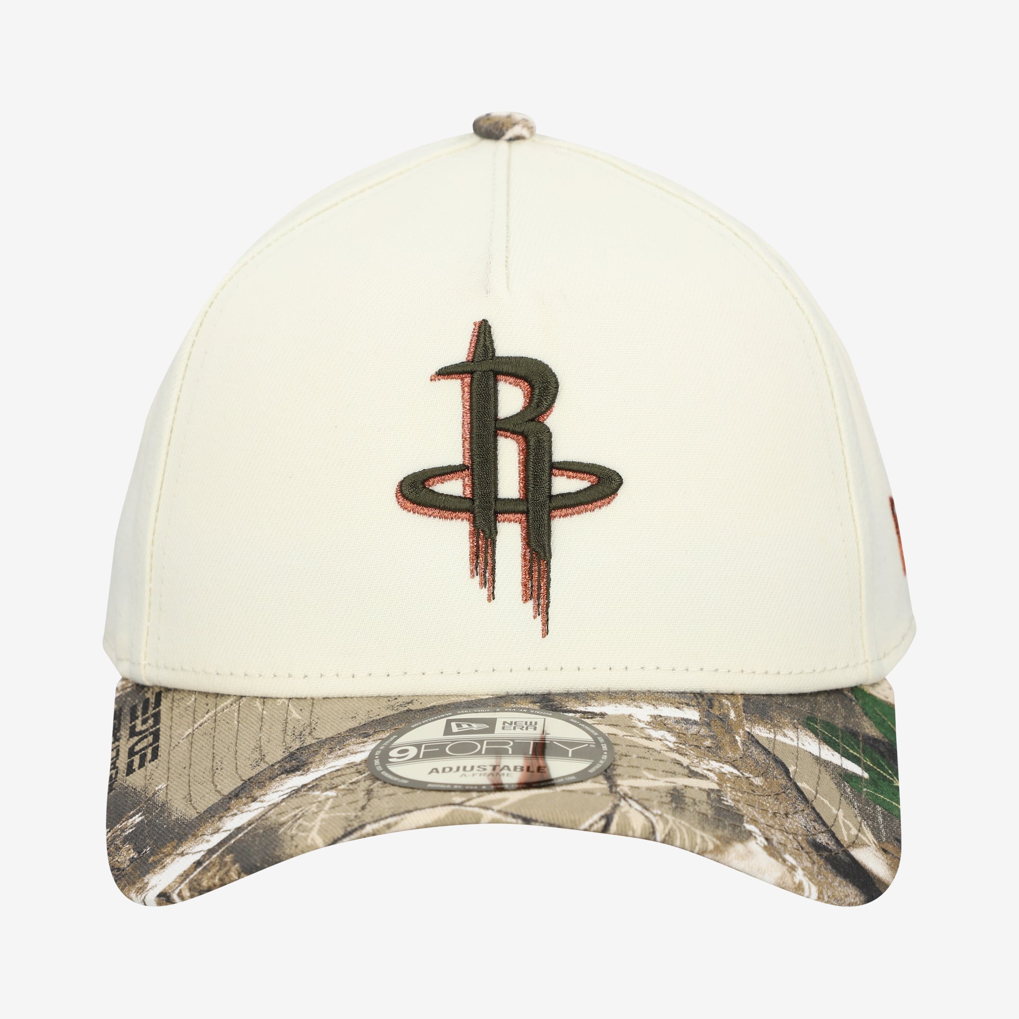 Men's New Era Cream Houston Rockets Realtree Chrome Two-Tone 9FORTY A-Frame Adjustable Hat