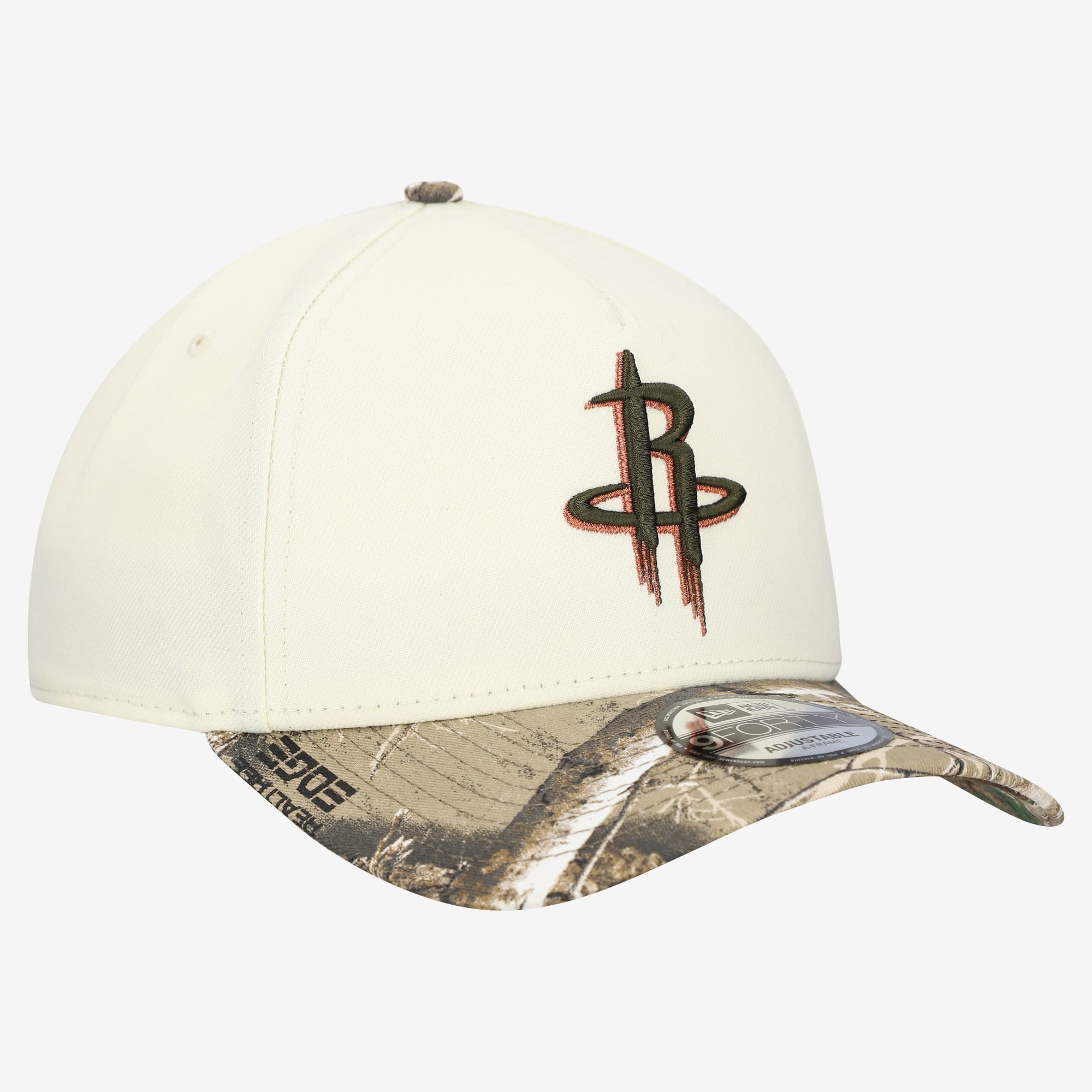 Men's New Era Cream Houston Rockets Realtree Chrome Two-Tone 9FORTY A-Frame Adjustable Hat