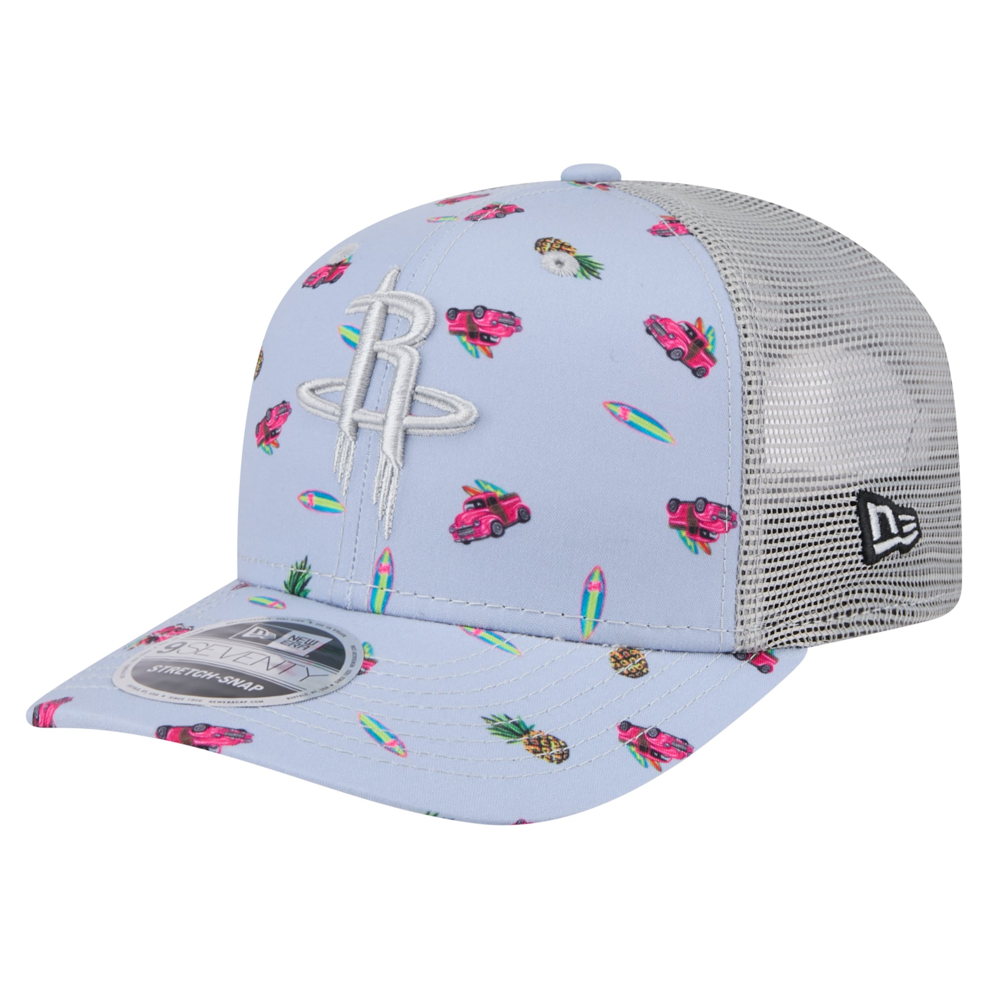 Men's Houston Rockets New Era Light Blue/Gray Adventure Aloha Pattern 9SEVENTY Stretch-Snap Hat