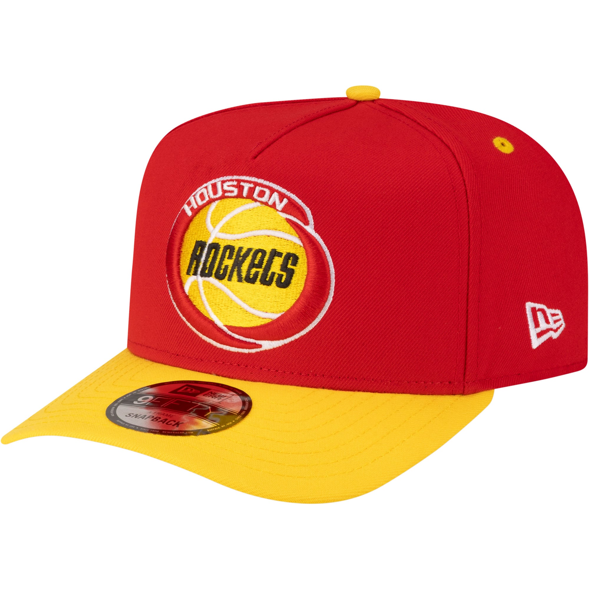 Men's New Era Red/Gold Houston Rockets 80s Throwback A-Frame 9FIFTY Snapback Hat