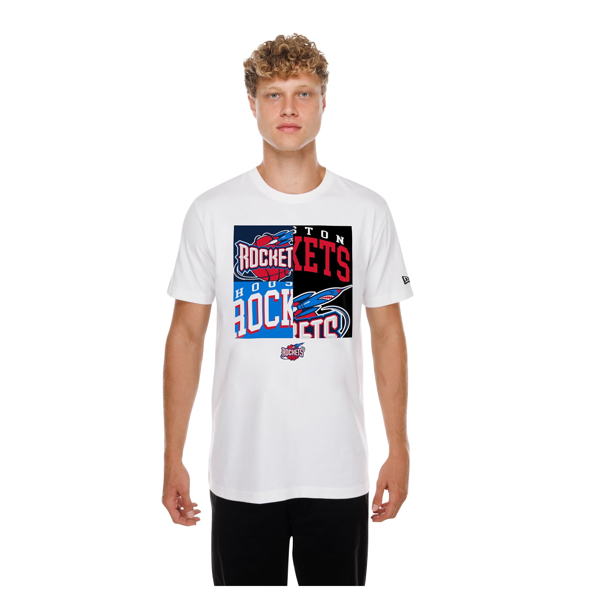 T-shirt New Era blanc pour homme avec logo Houston Rockets.